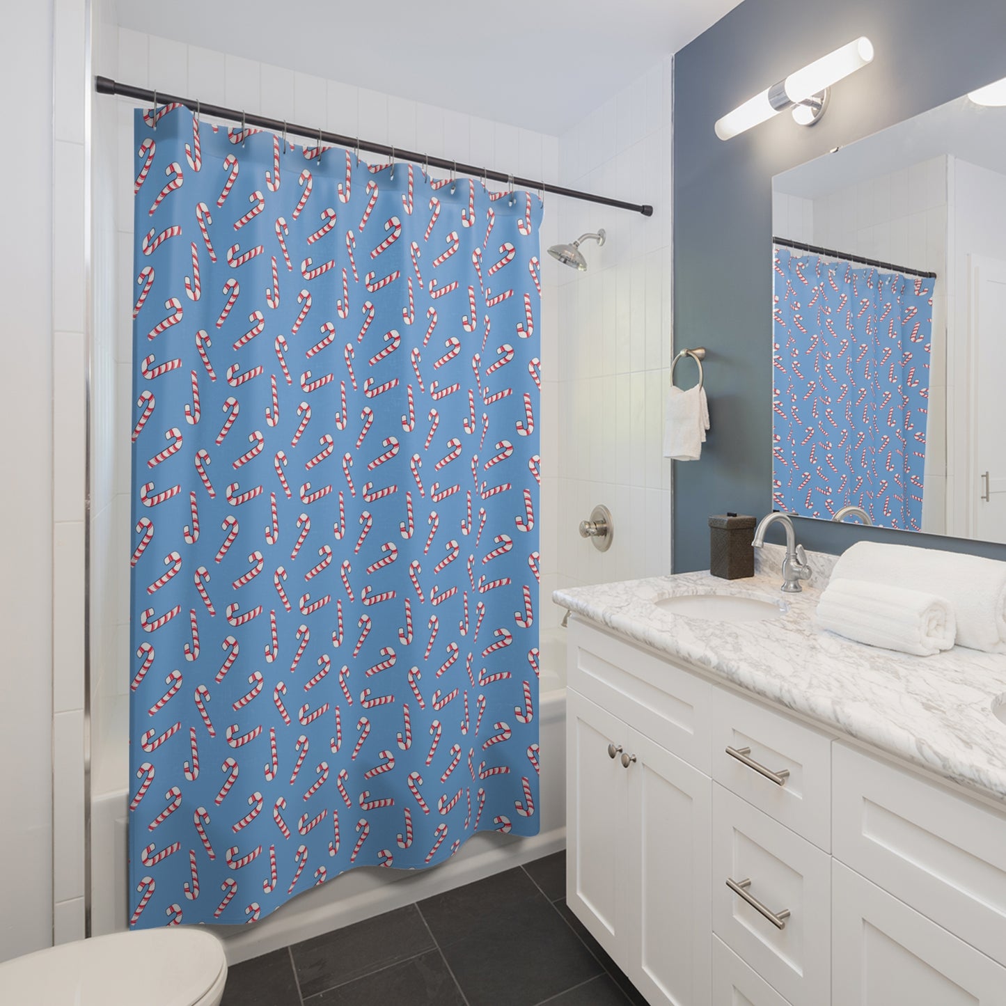 Light Blue Candy Cane Shower Curtains