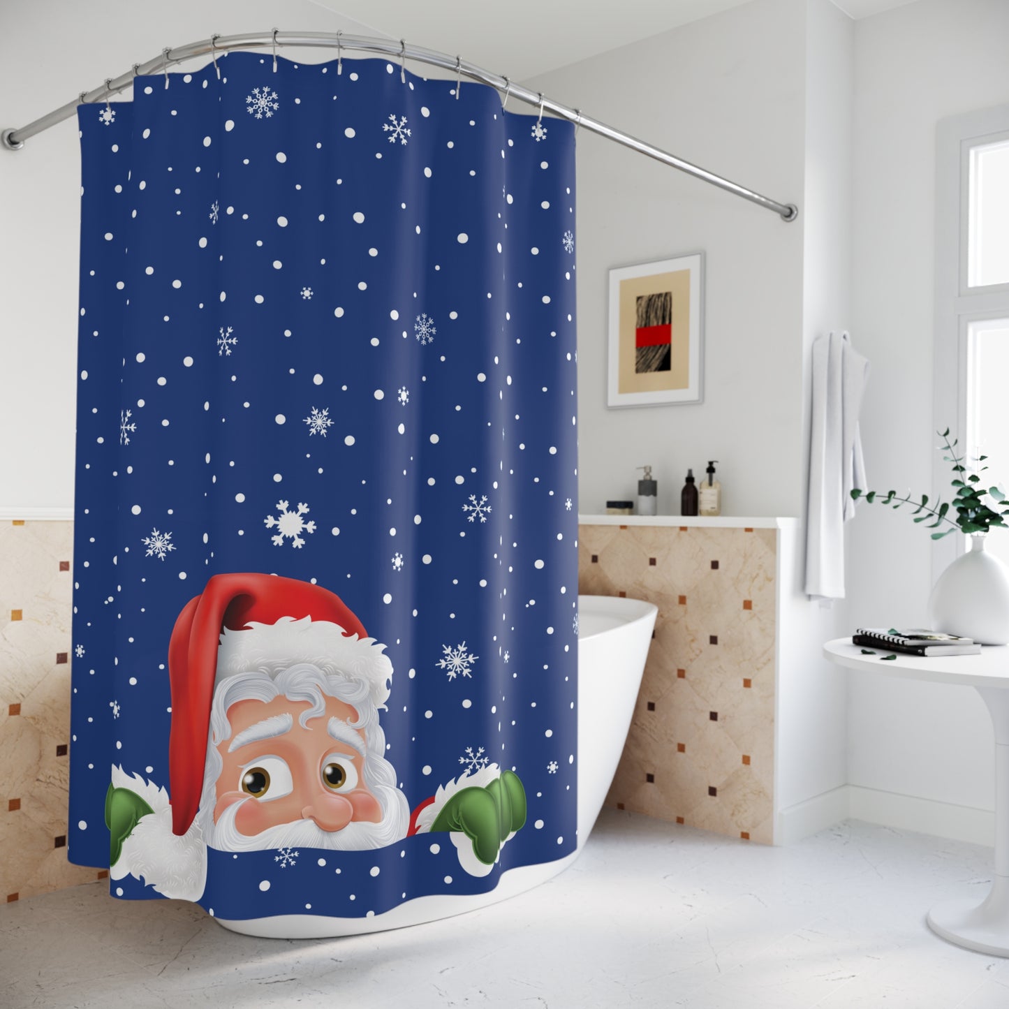 Santa Dark Blue Shower Curtains