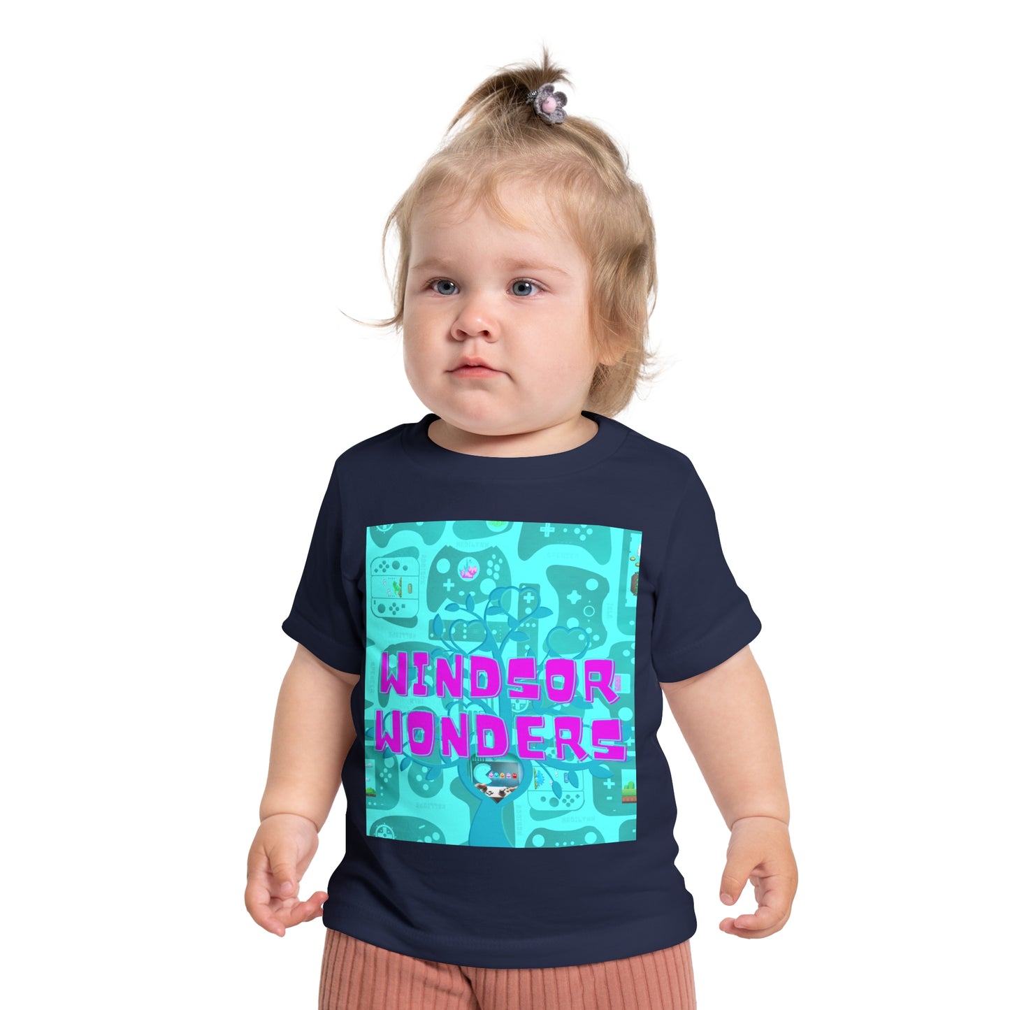 Baby wearing navy blue Windsor Wonders t shirt
