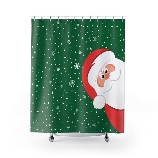 Santa's Always Watching Dark Green Shower Curtains
