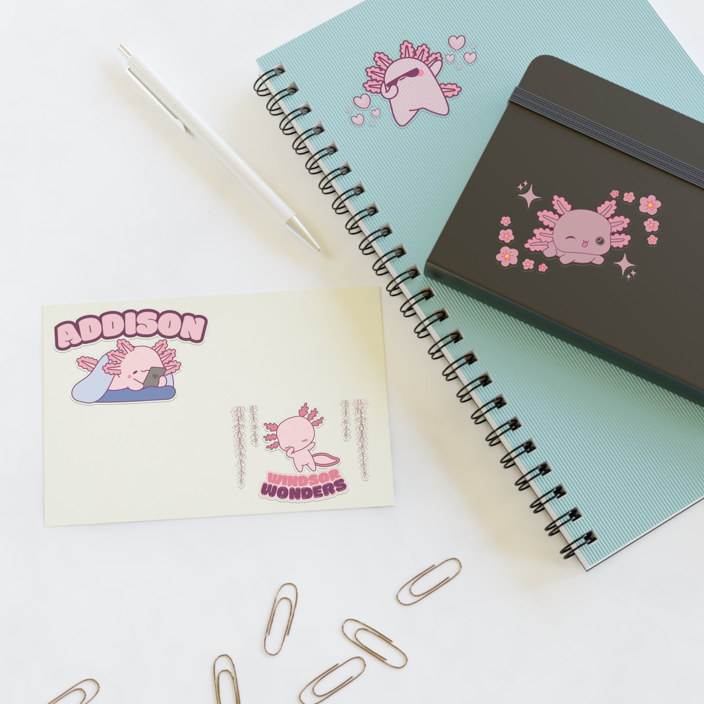 cute kawaii style axolotl sticker set