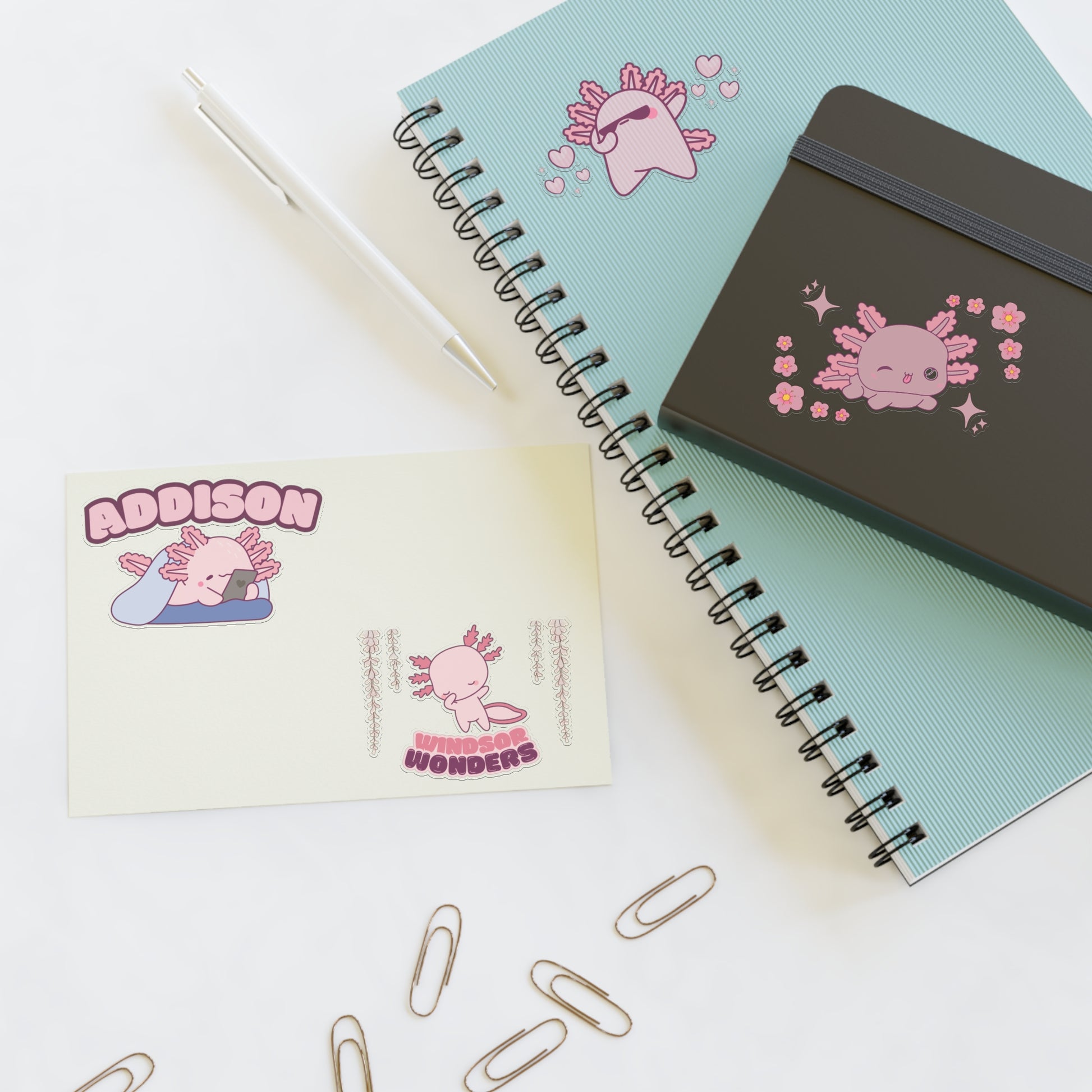 cute kawaii style axolotl sticker set