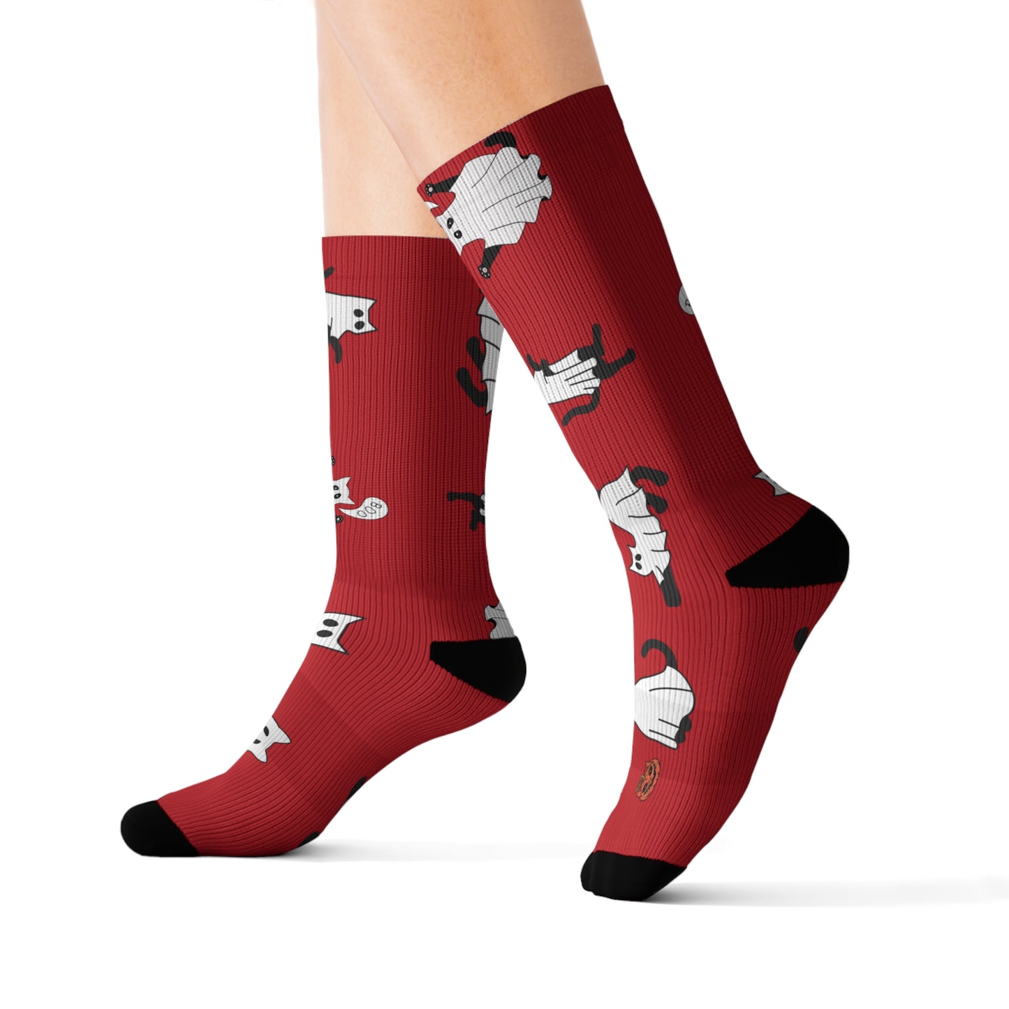 Windsor Wonders Red Halloween Ghost Cats Sublimation Socks