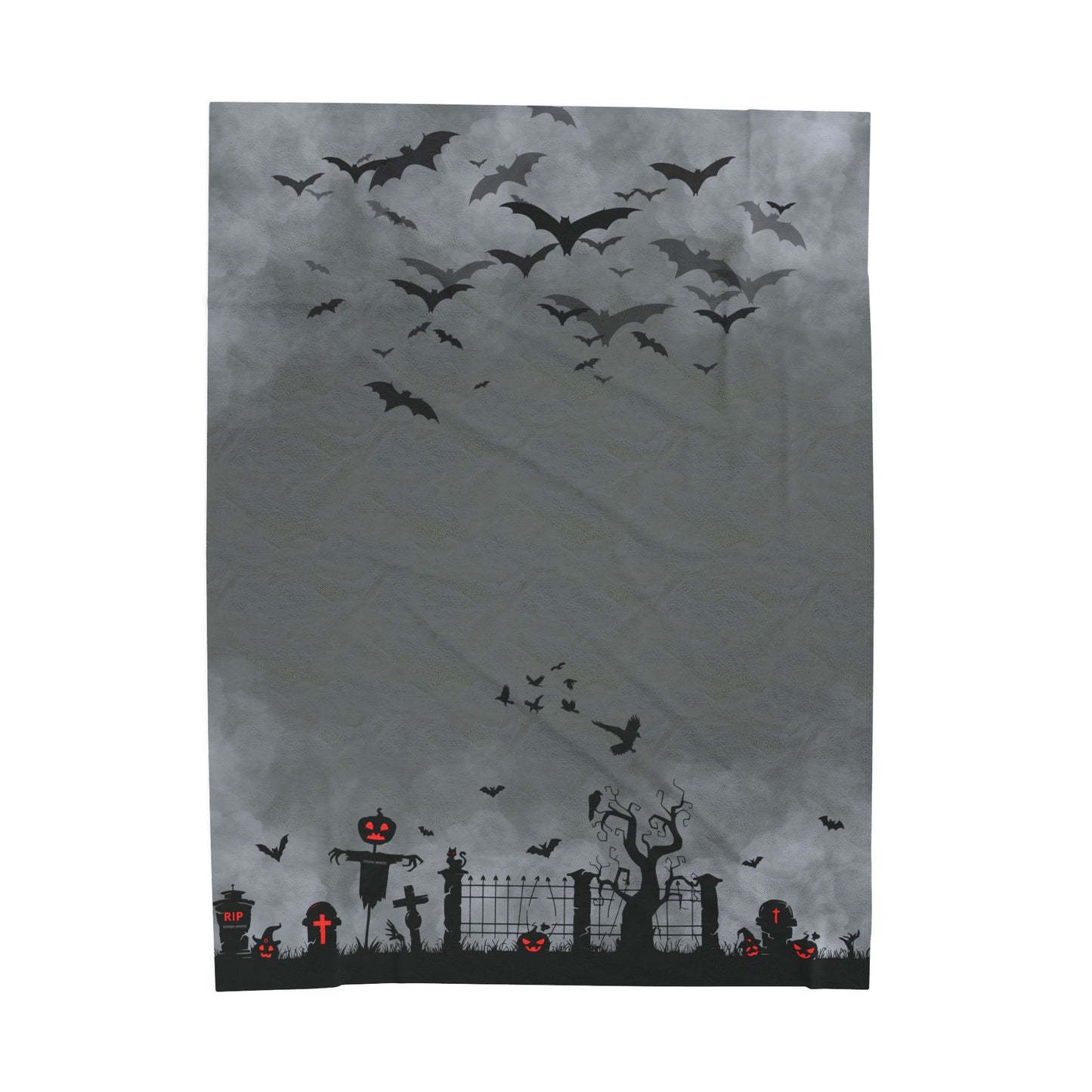 Windsor Wonders Dark Grey Graveyard Halloween Velveteen Plush Blanket