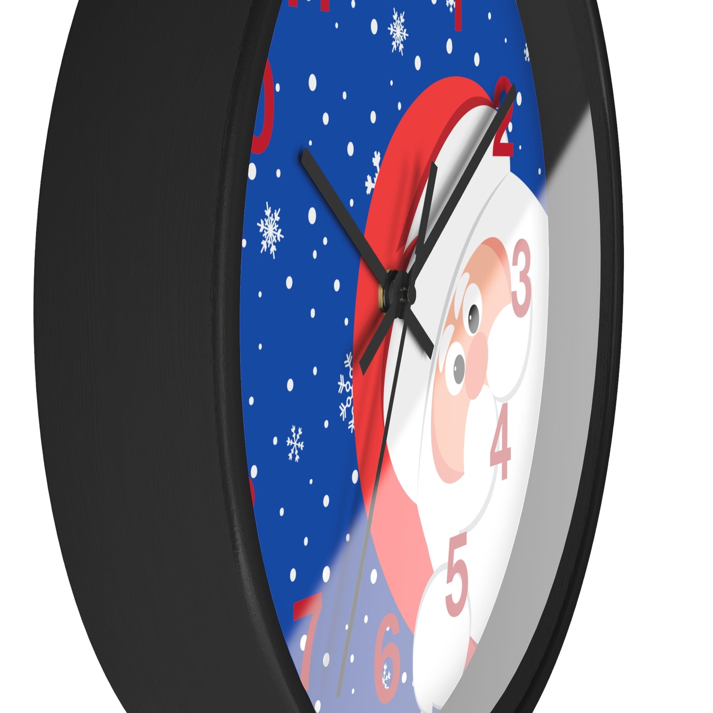 Santa's Watching Dark Blue Wall Clock - Red Numbers