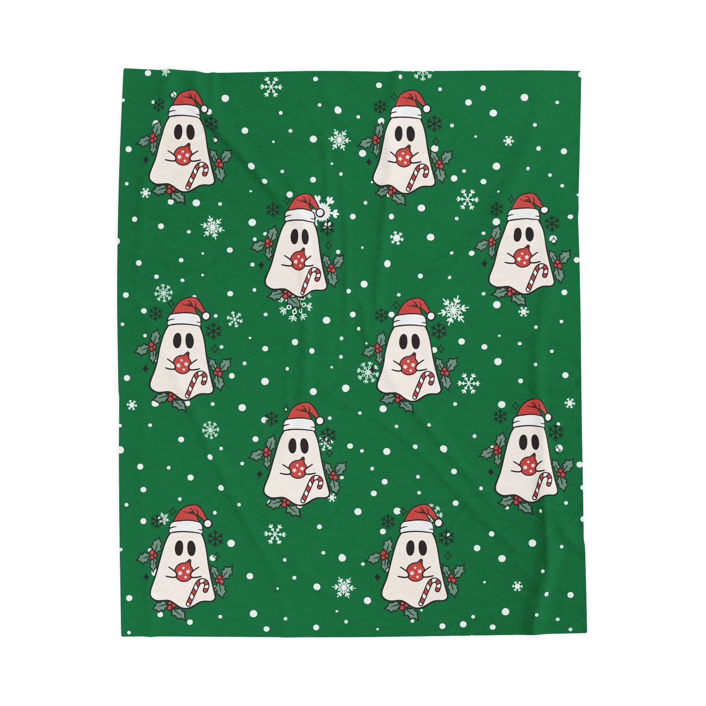 Festive Spirits Dark Green Velveteen Plush Blanket