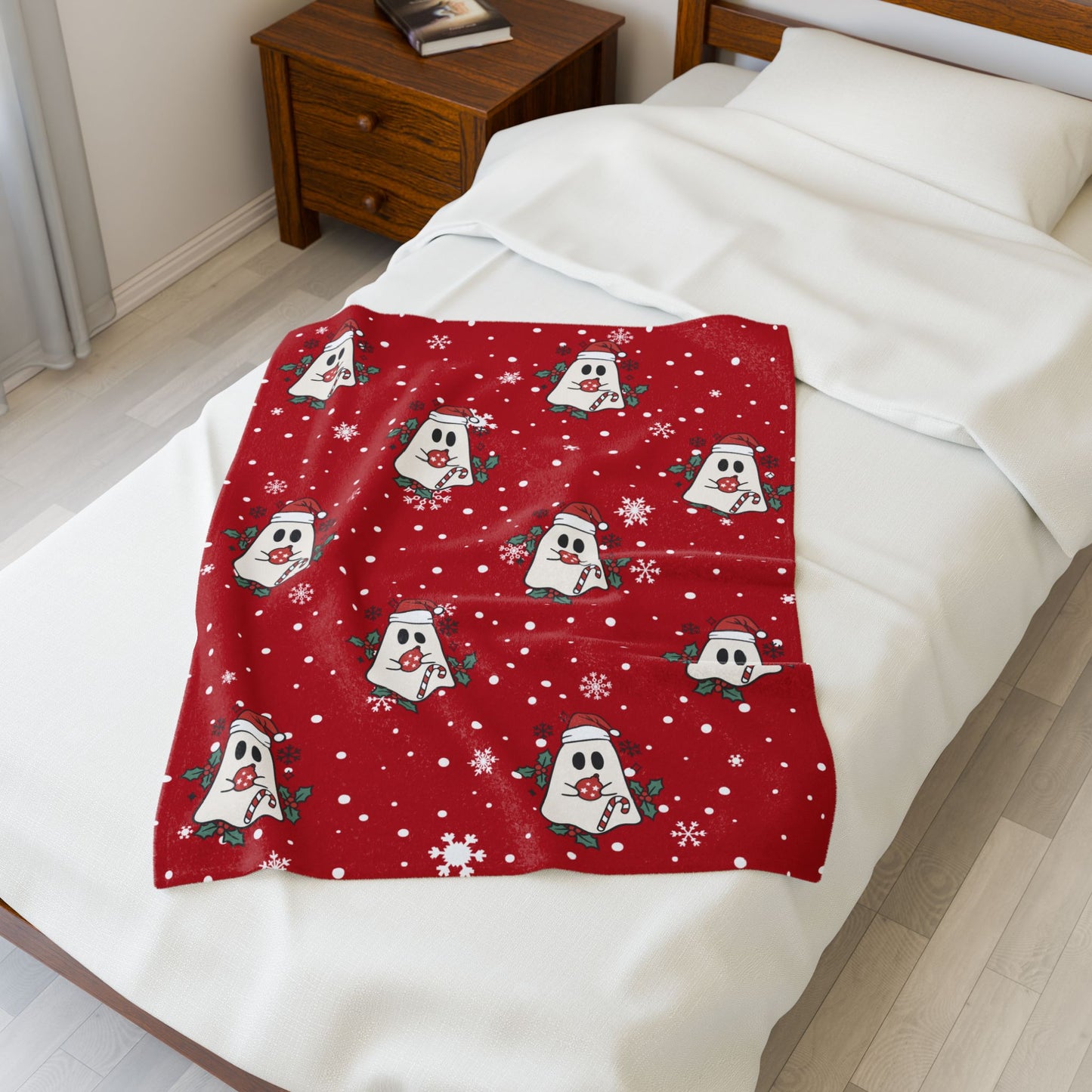 Festive Spirits Dark Red Velveteen Plush Blanket
