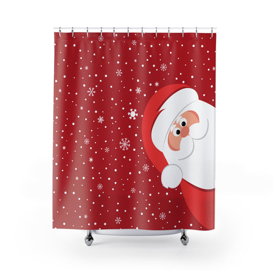 Santa's Always Watching  Dark Red Shower Curtains
