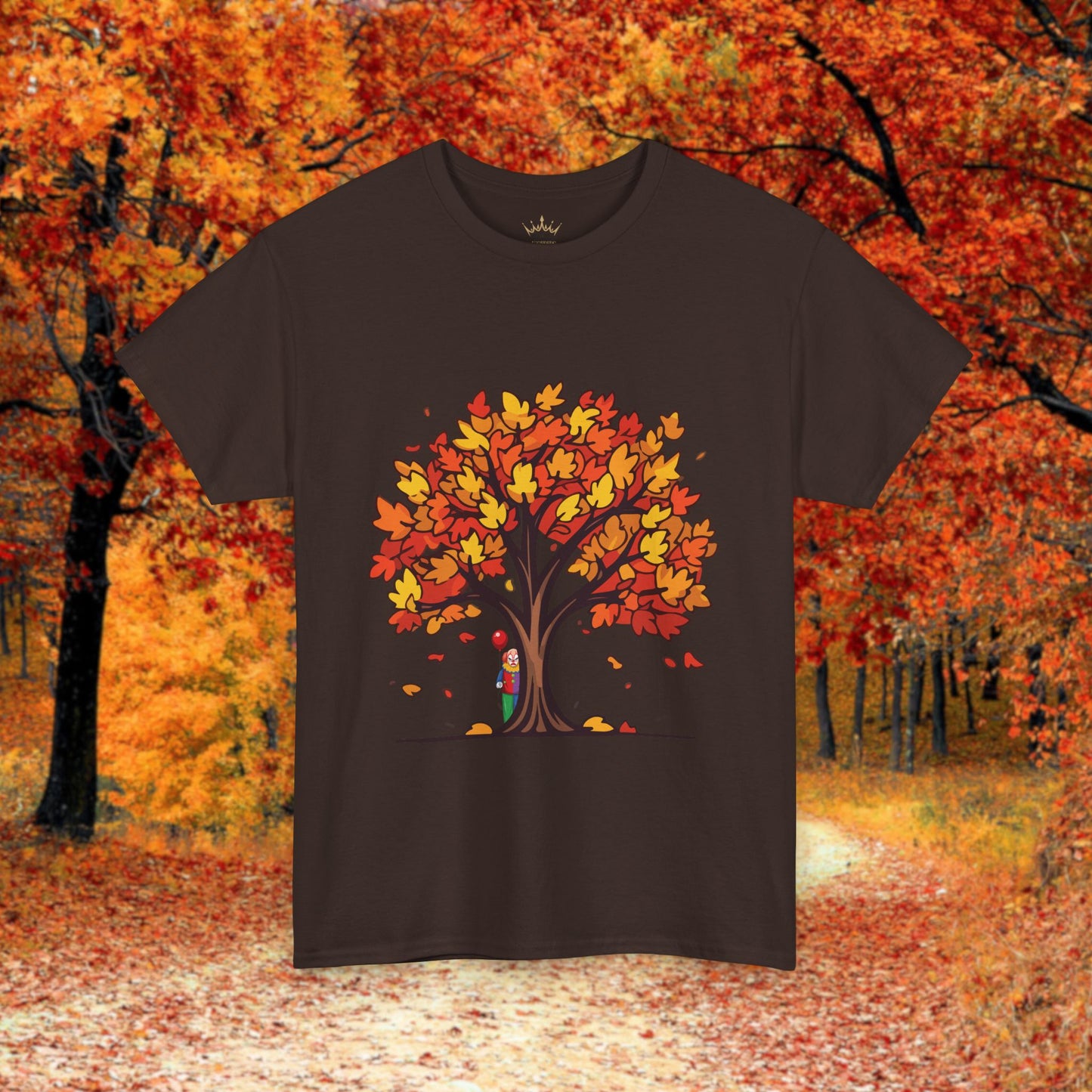 Autumn Tree Clown Tee, Unisex Cotton Shirt, Fall Fashion, Nature Lover Gift, Seasonal Wear, Thanksgiving Apparel