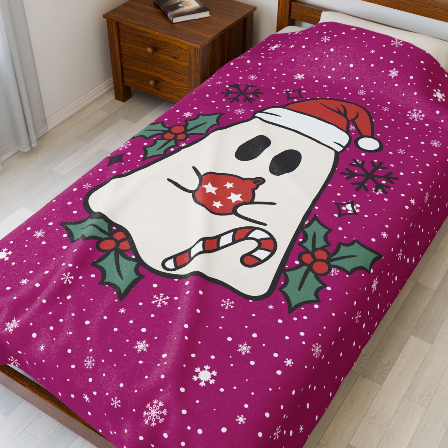 Big Festive Spirits Pink Velveteen Plush Blanket