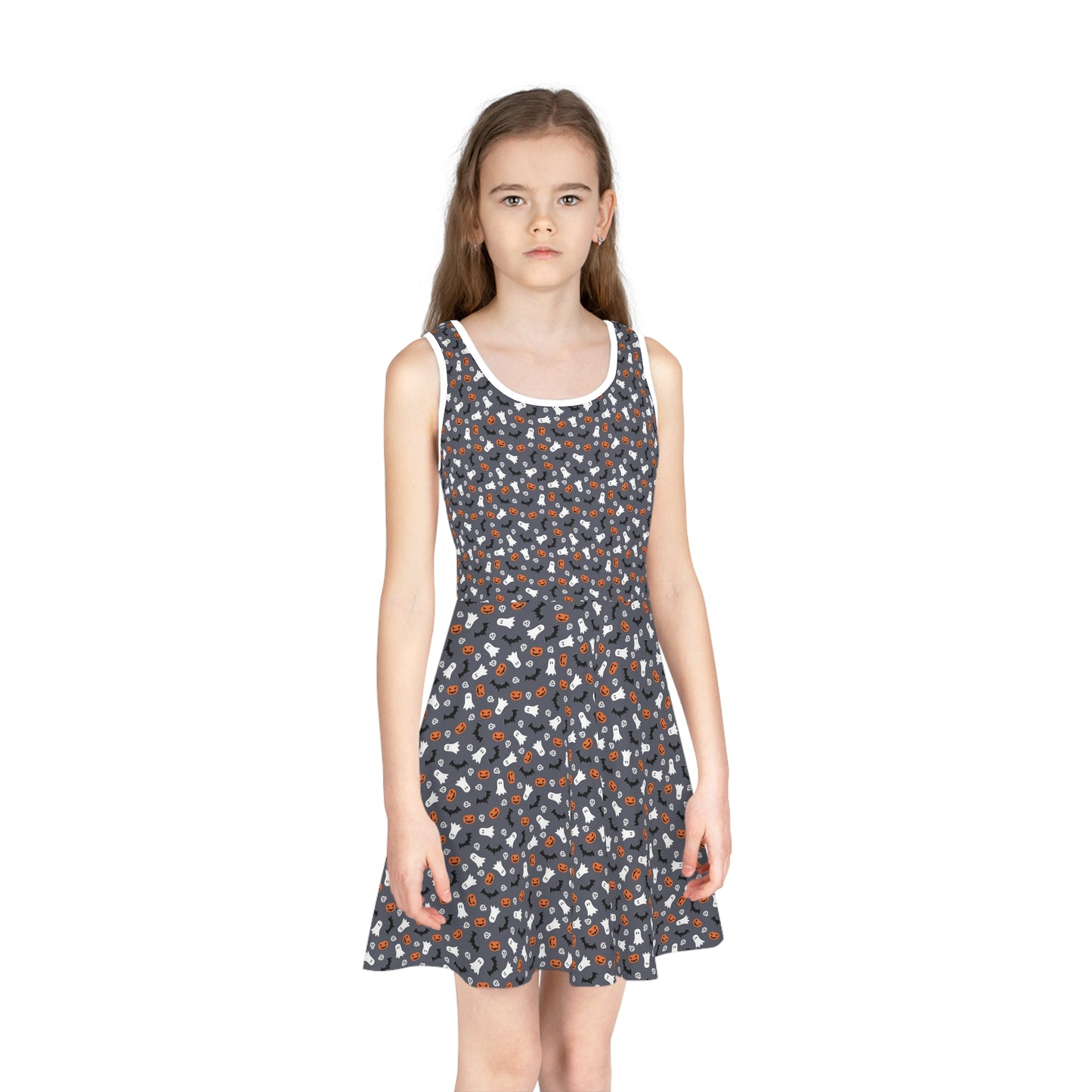 Dark Grey Halloween Girls' Sleeveless Sundress (AOP)