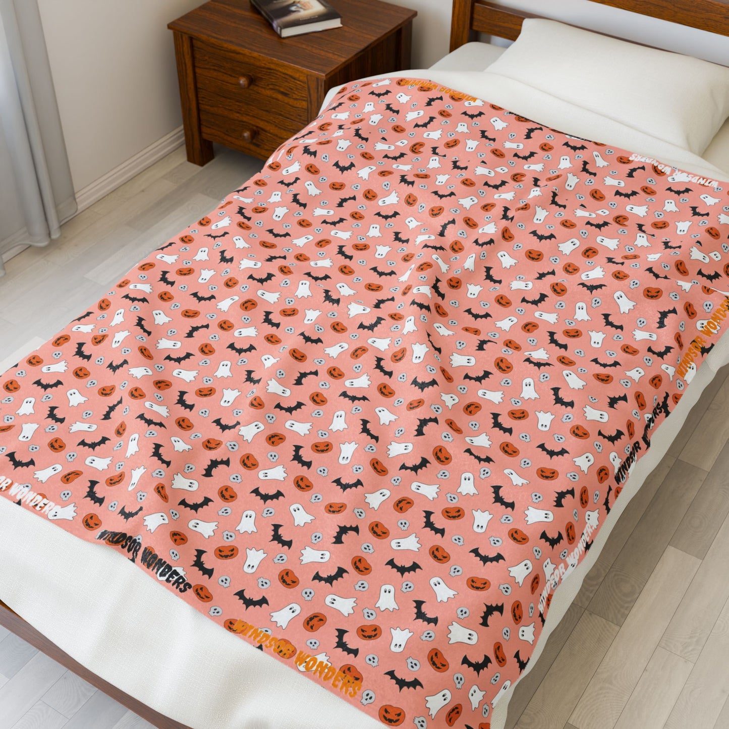 Windsor Wonders Orange Halloween Velveteen Plush Blanket
