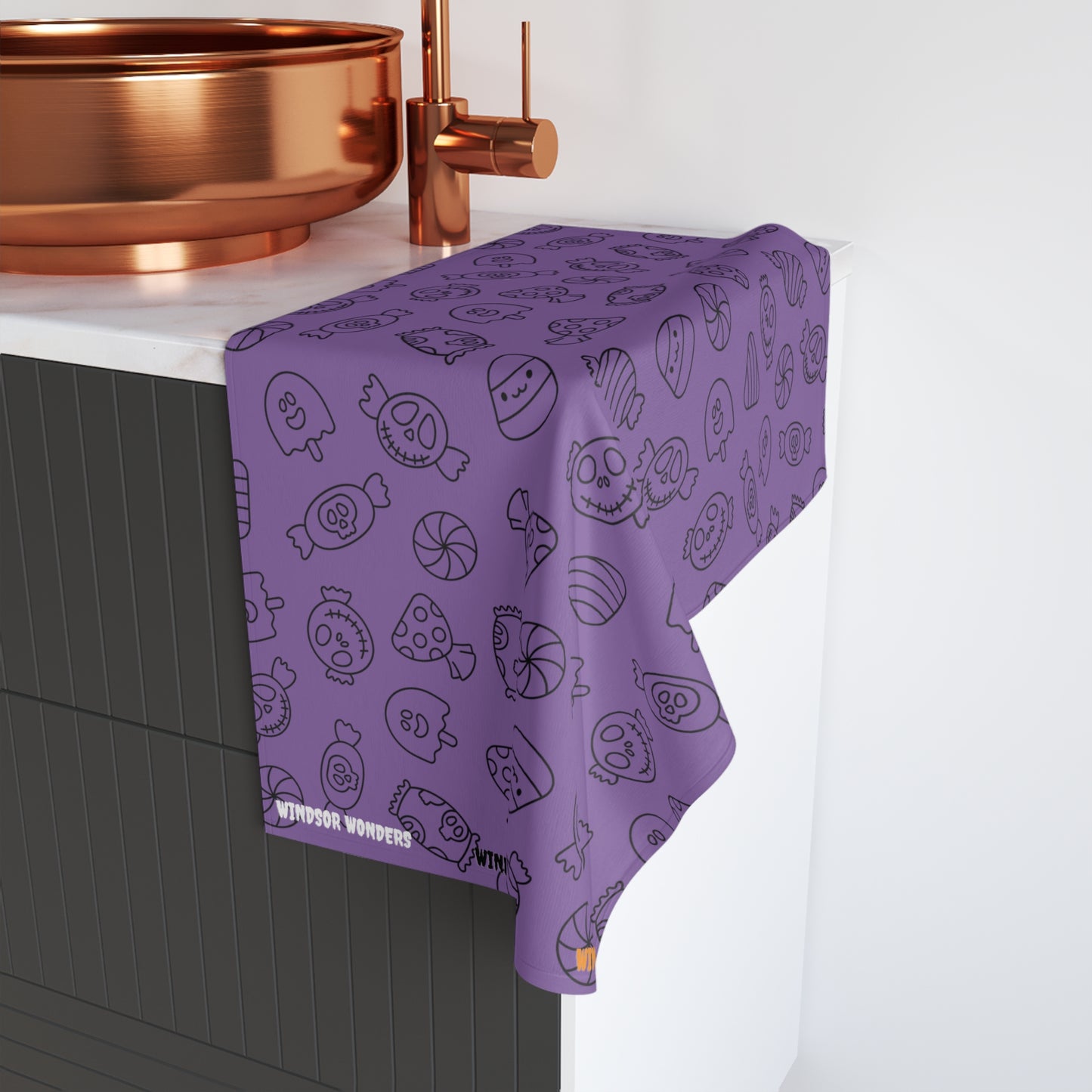 Windsor Wonders Light Purple Halloween Candy Hand Towel