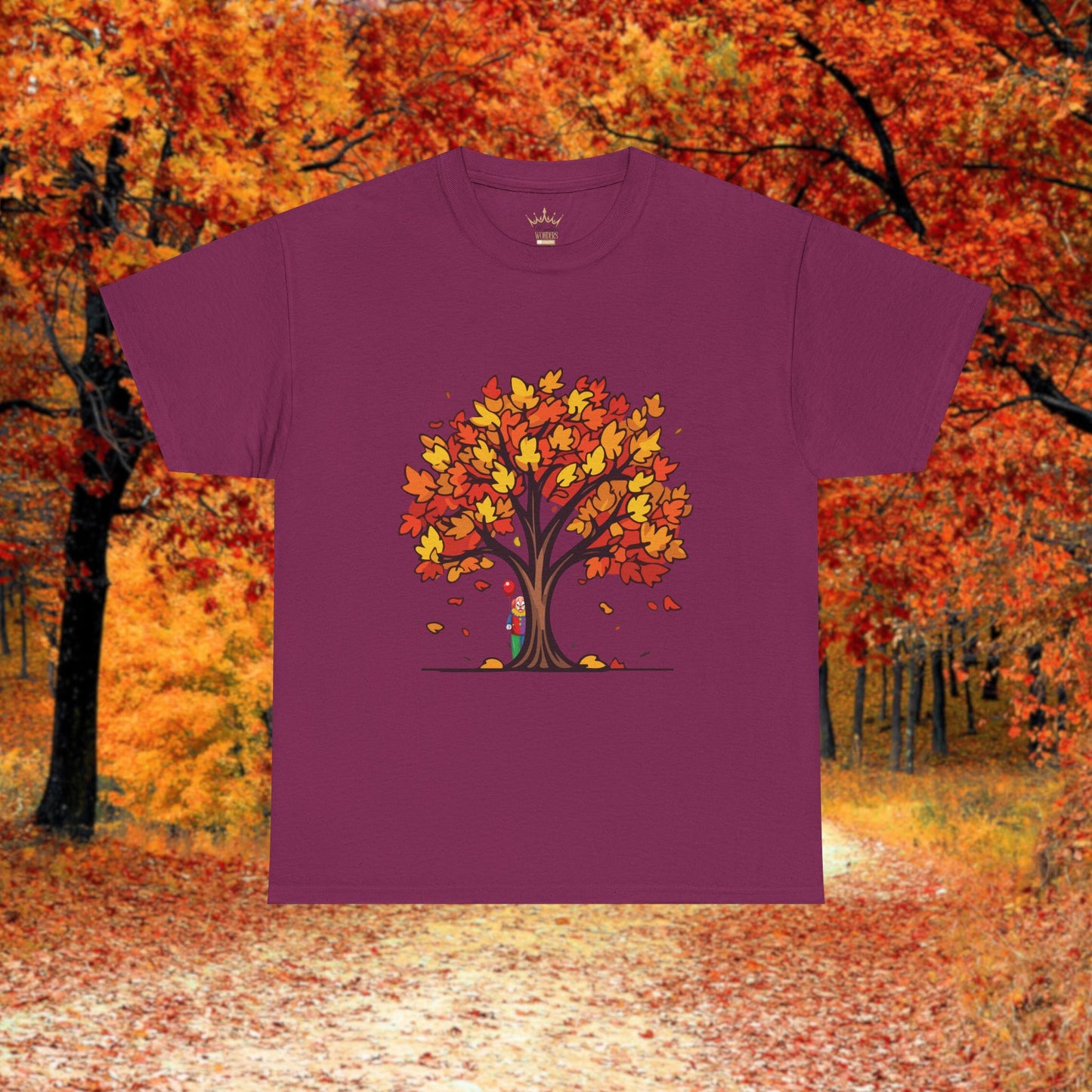 Autumn Tree Clown Tee, Unisex Cotton Shirt, Fall Fashion, Nature Lover Gift, Seasonal Wear, Thanksgiving Apparel