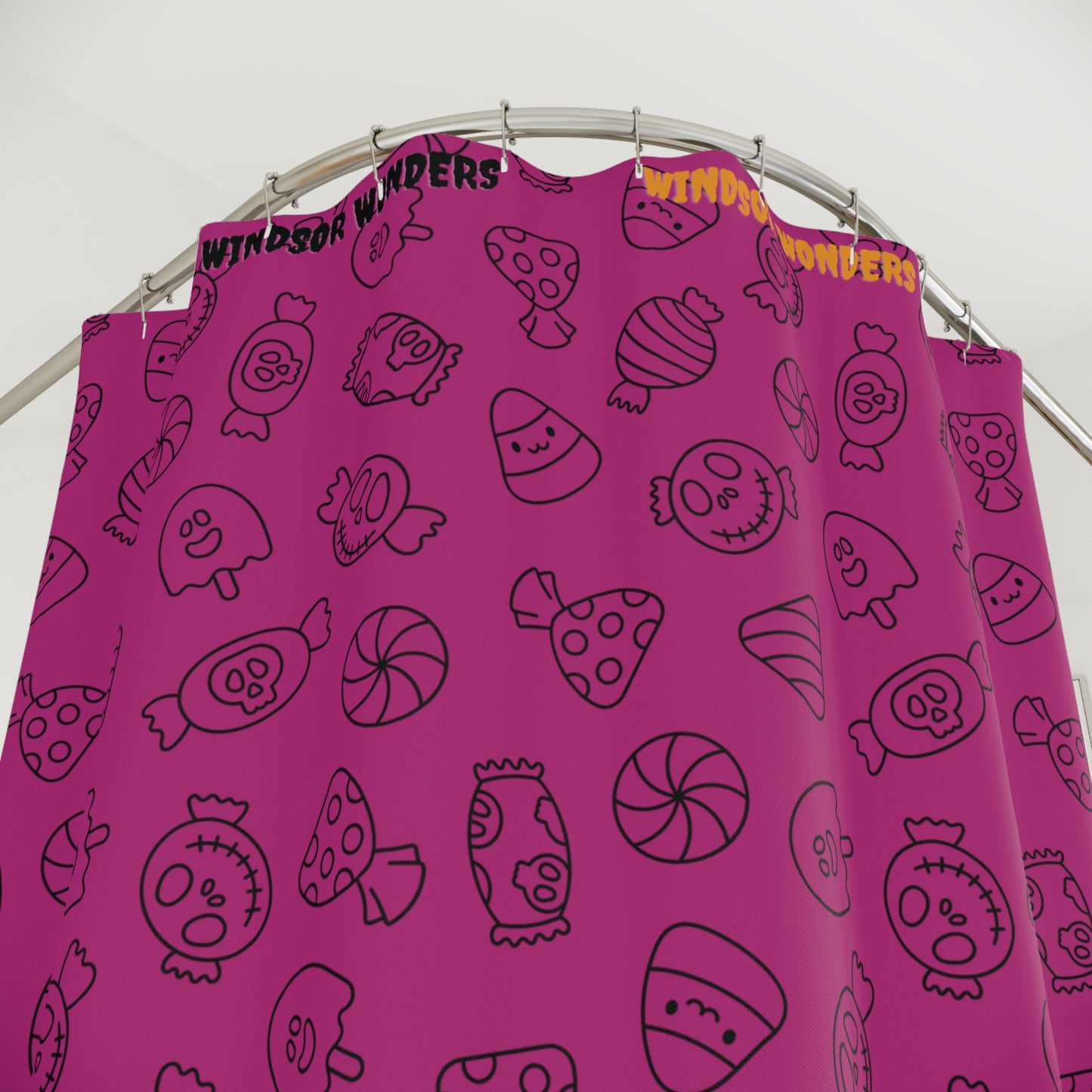 Windsor Wonders Pink Halloween Candy Shower Curtains