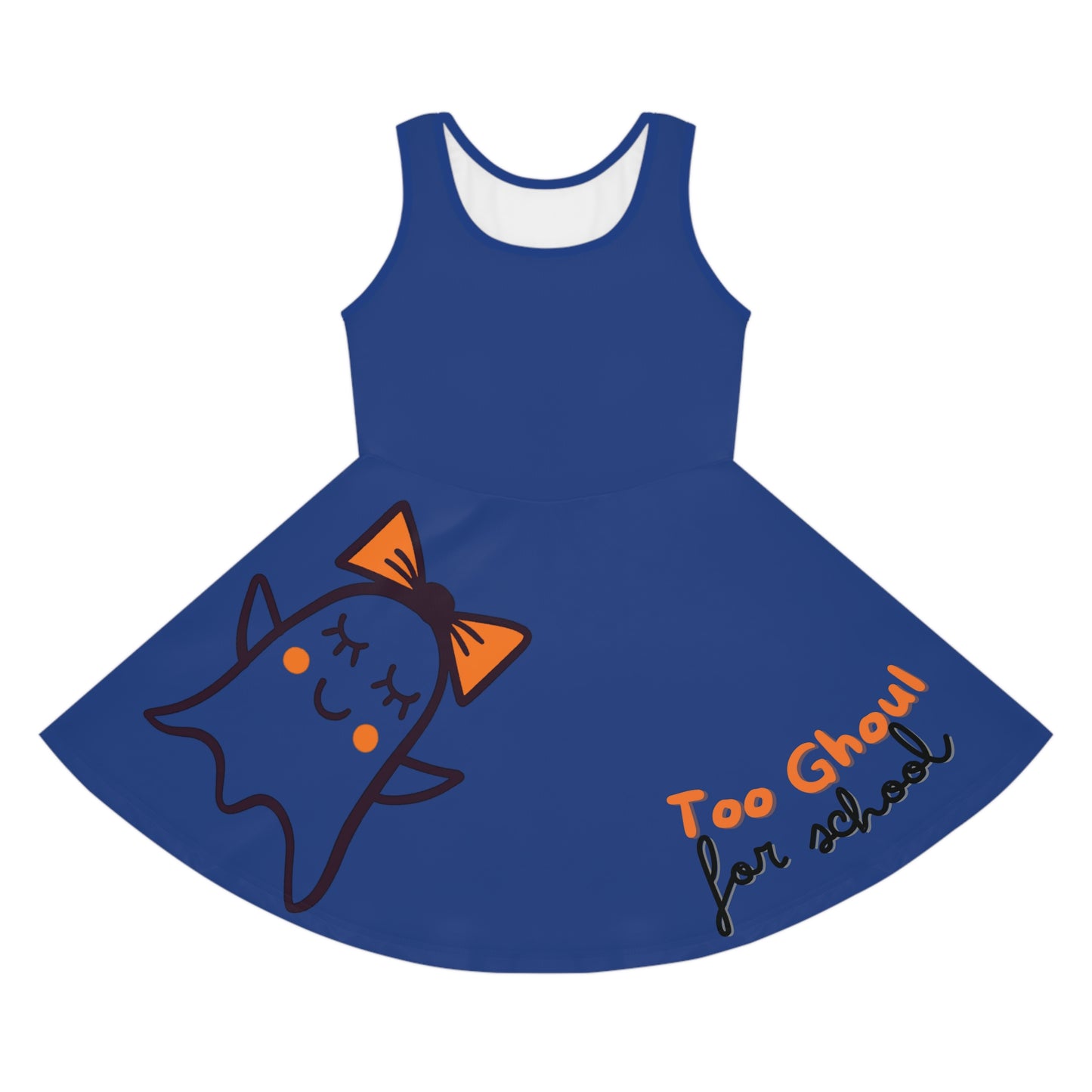 Dark Blue Too Ghoul For School Cute Ghost Girls' Sleeveless Sundress (AOP)