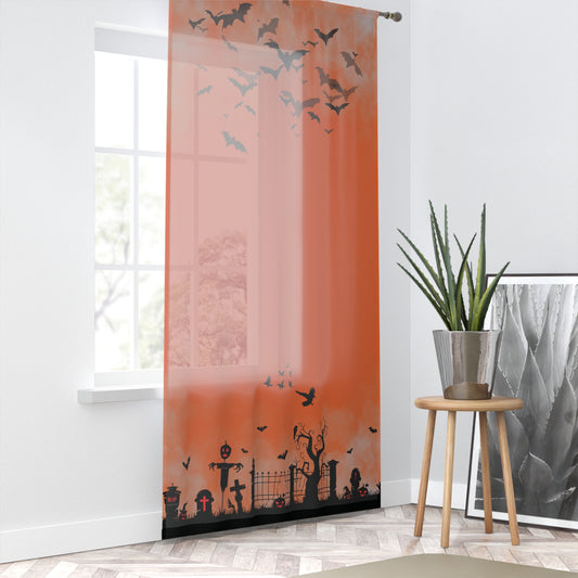 Windsor Wonders Orange Halloween Graveyard Window Curtain