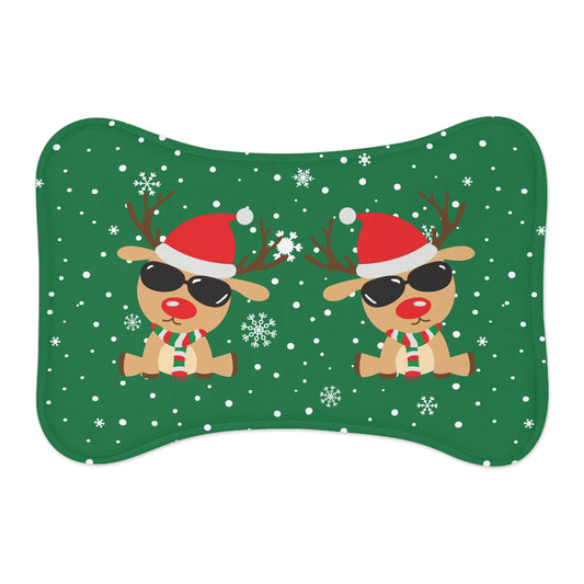 Cool Reindeer Dark Green Pet Feeding Mats