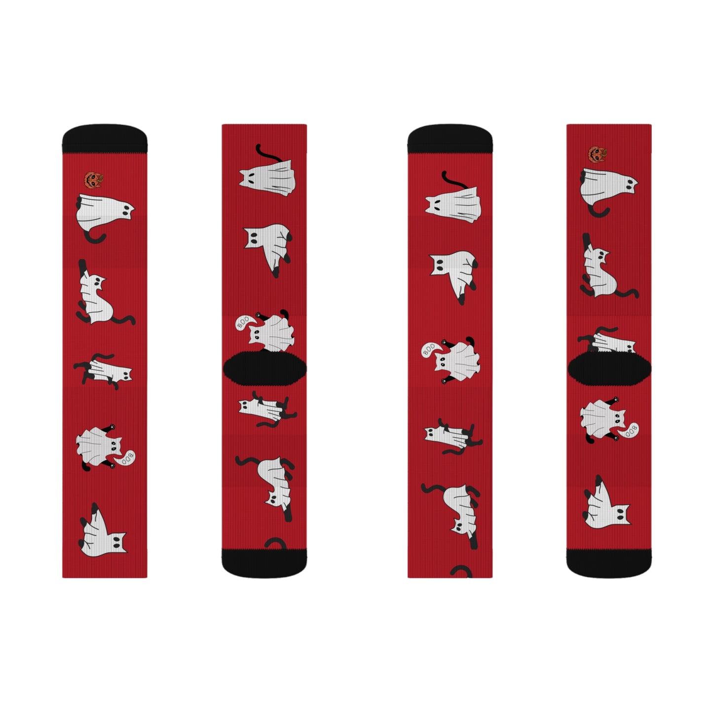 Windsor Wonders Red Halloween Ghost Cats Sublimation Socks