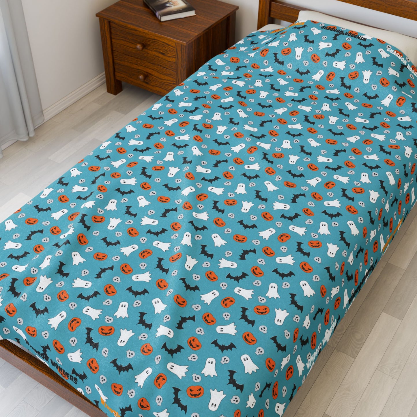 Windsor Wonders Blue Halloween Velveteen Plush Blanket