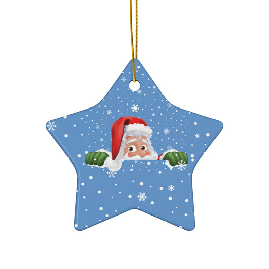 Santa Ceramic Ornament, 4 Shapes Light Blue
