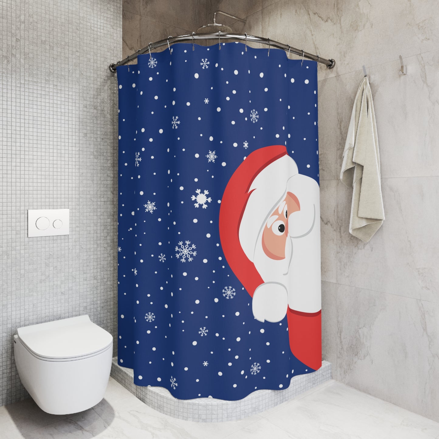 Santa's Always Watching  Dark Blue Shower Curtains