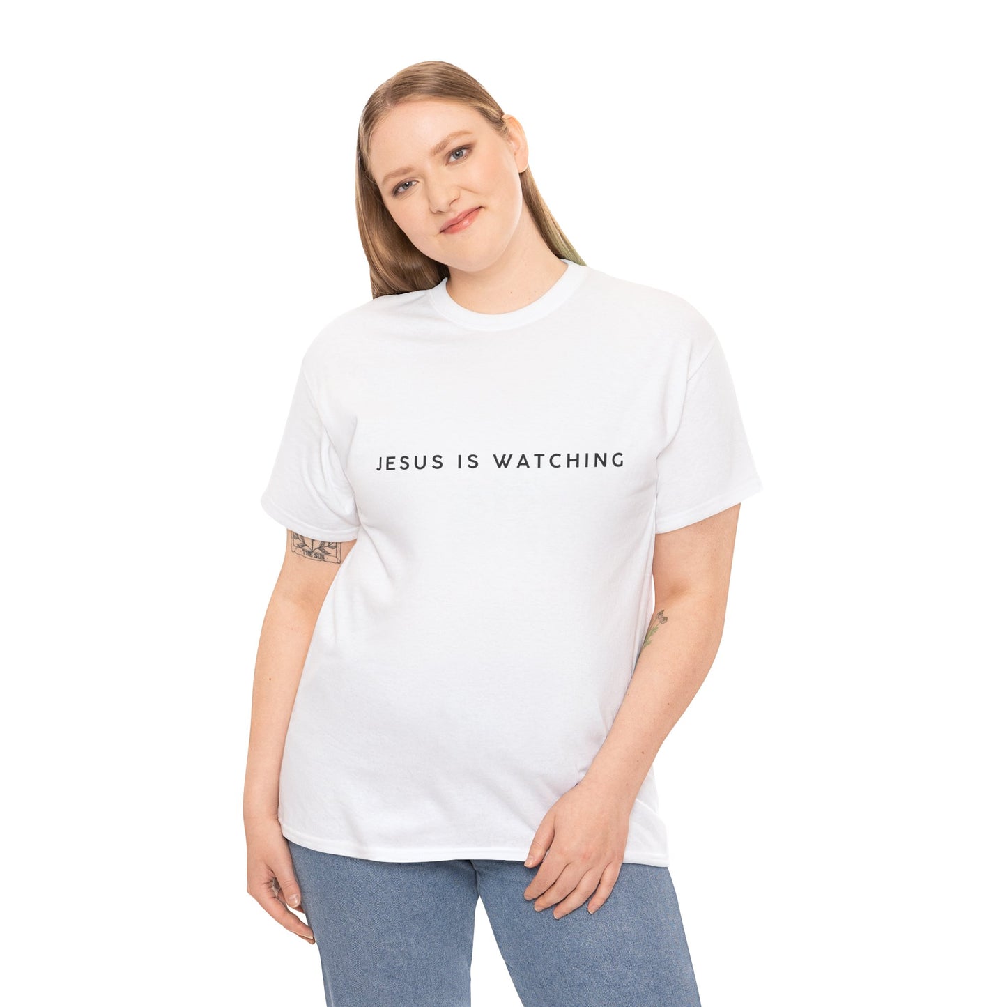 Funny Religious T-Shirt, Jesus is Watching Tee, Humorous Christian Apparel, Gift for Believers, Unique Faith-Based Clothing