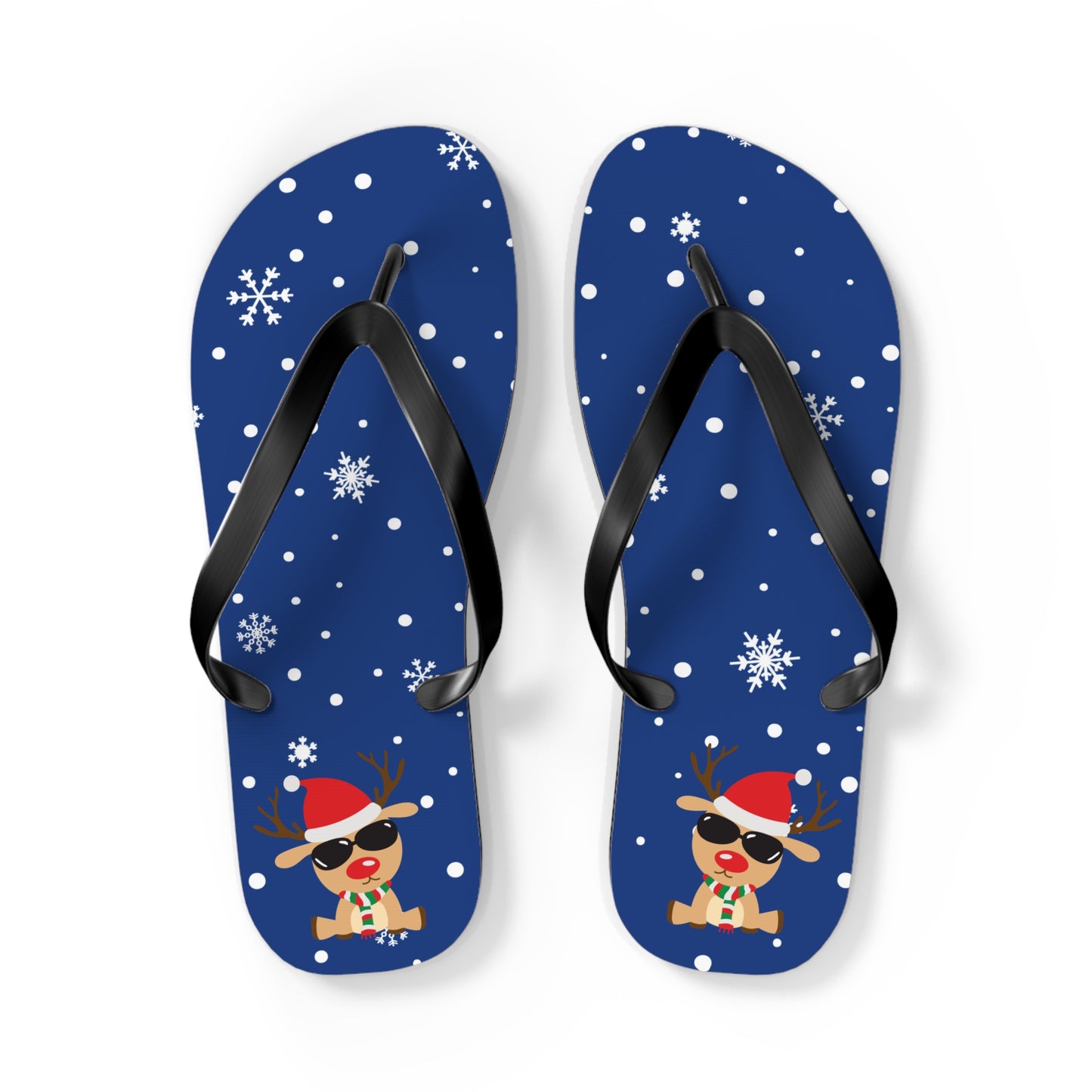 Cool Reindeer Flip Flops Dark Blue