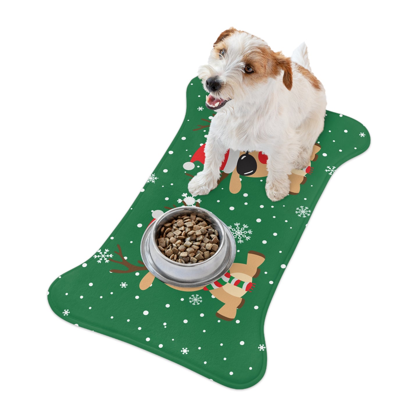 Cool Reindeer Dark Green Pet Feeding Mats