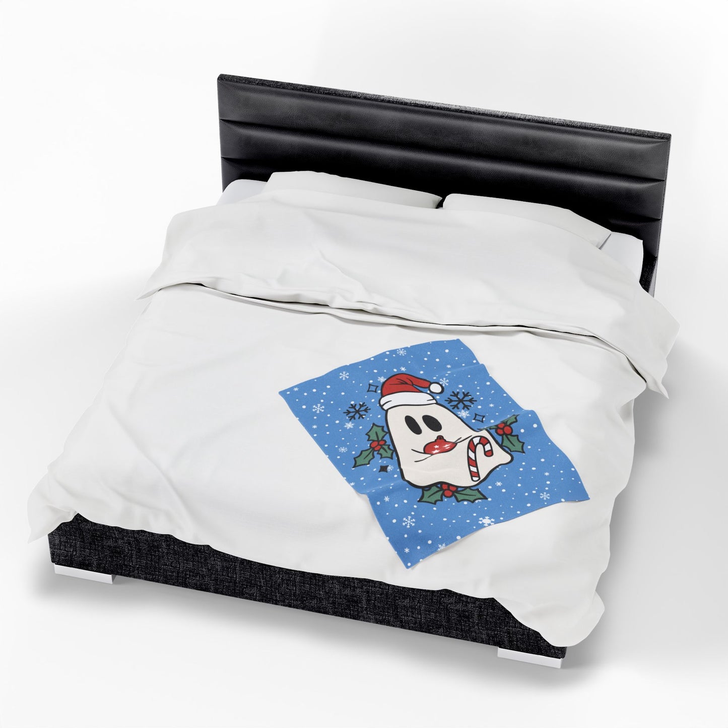 Big Festive Spirits Light Blue Velveteen Plush Blanket