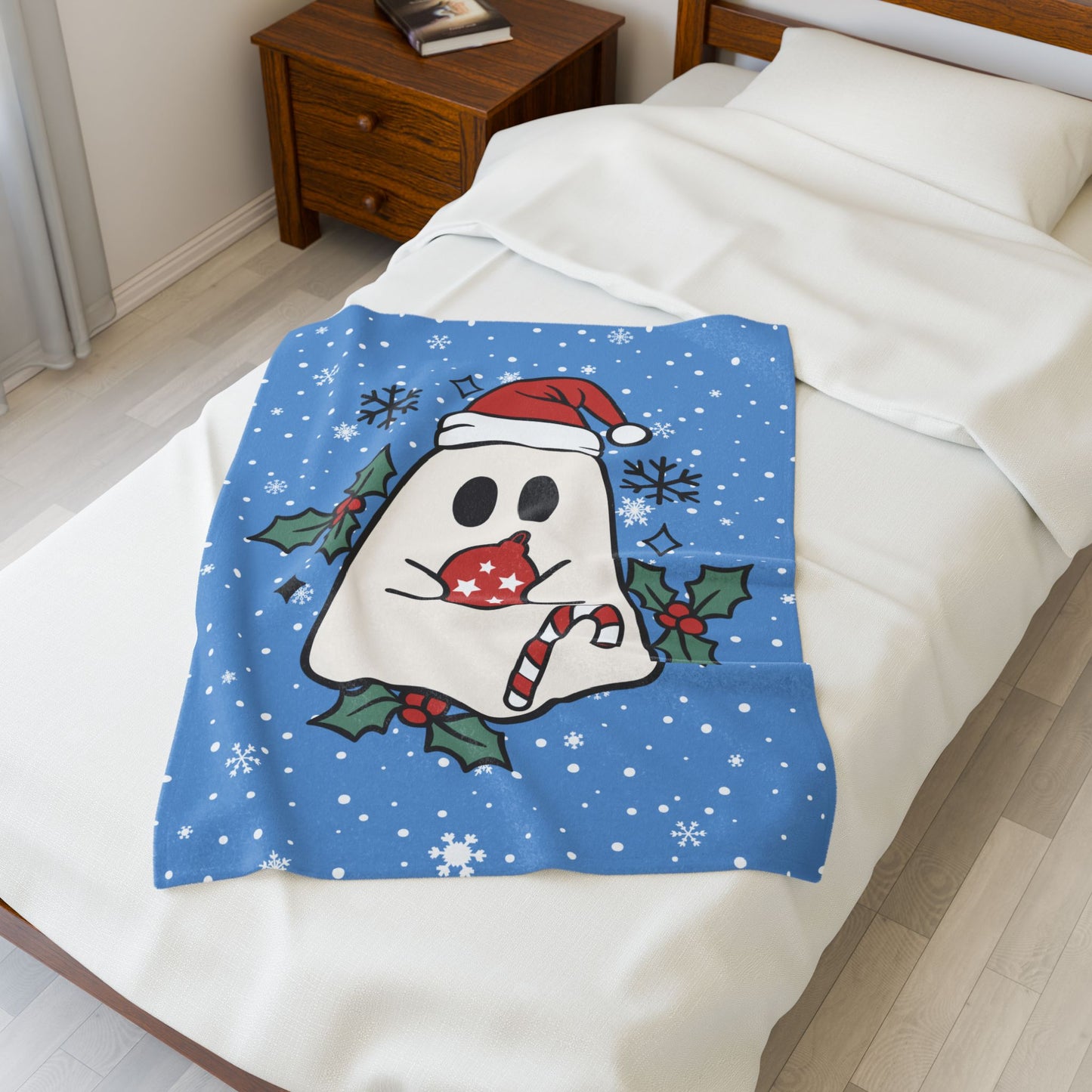 Big Festive Spirits Light Blue Velveteen Plush Blanket