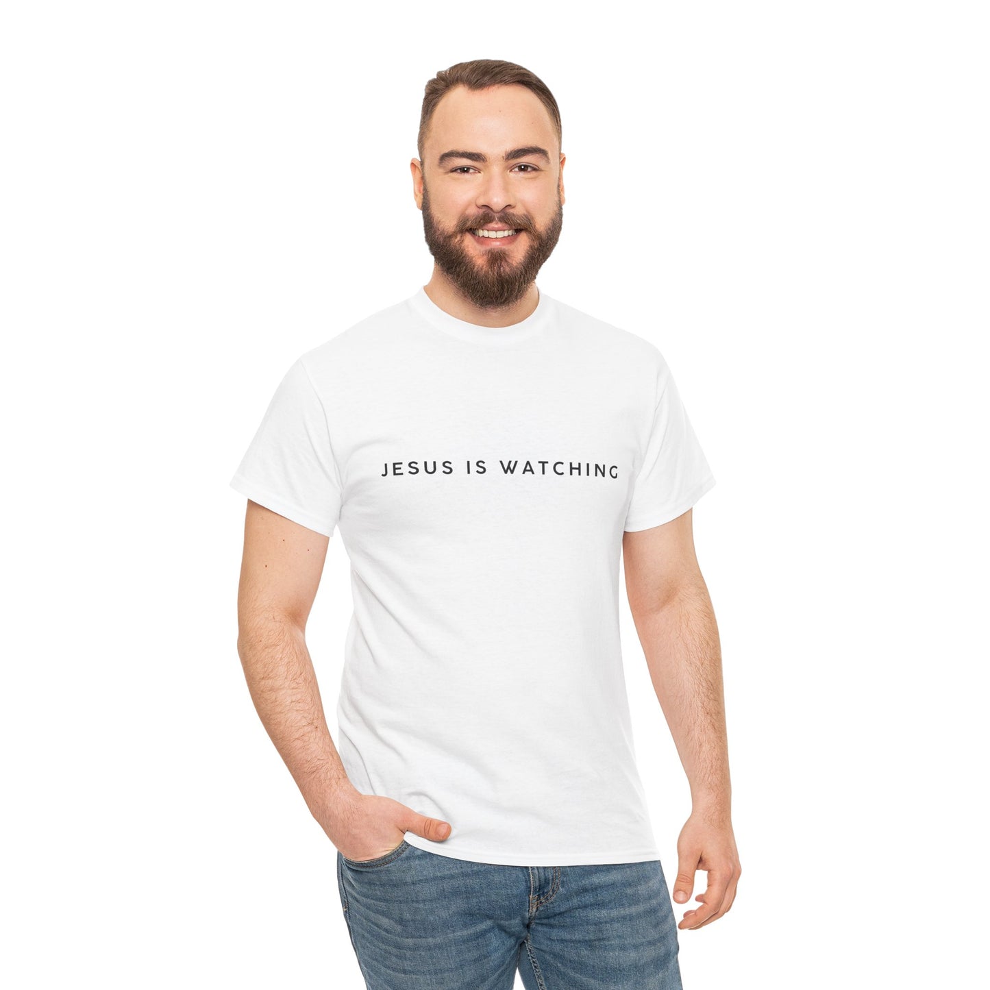 Funny Religious T-Shirt, Jesus is Watching Tee, Humorous Christian Apparel, Gift for Believers, Unique Faith-Based Clothing