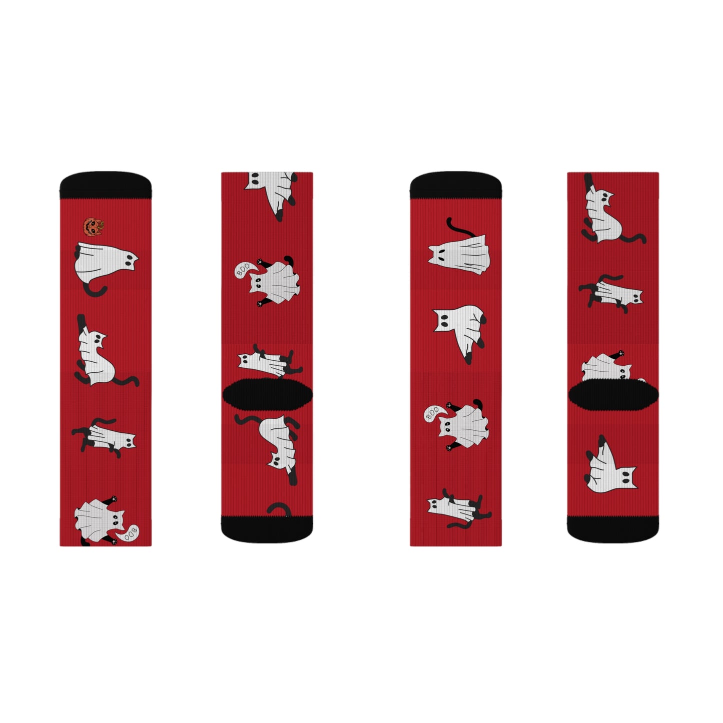 Windsor Wonders Red Halloween Ghost Cats Sublimation Socks