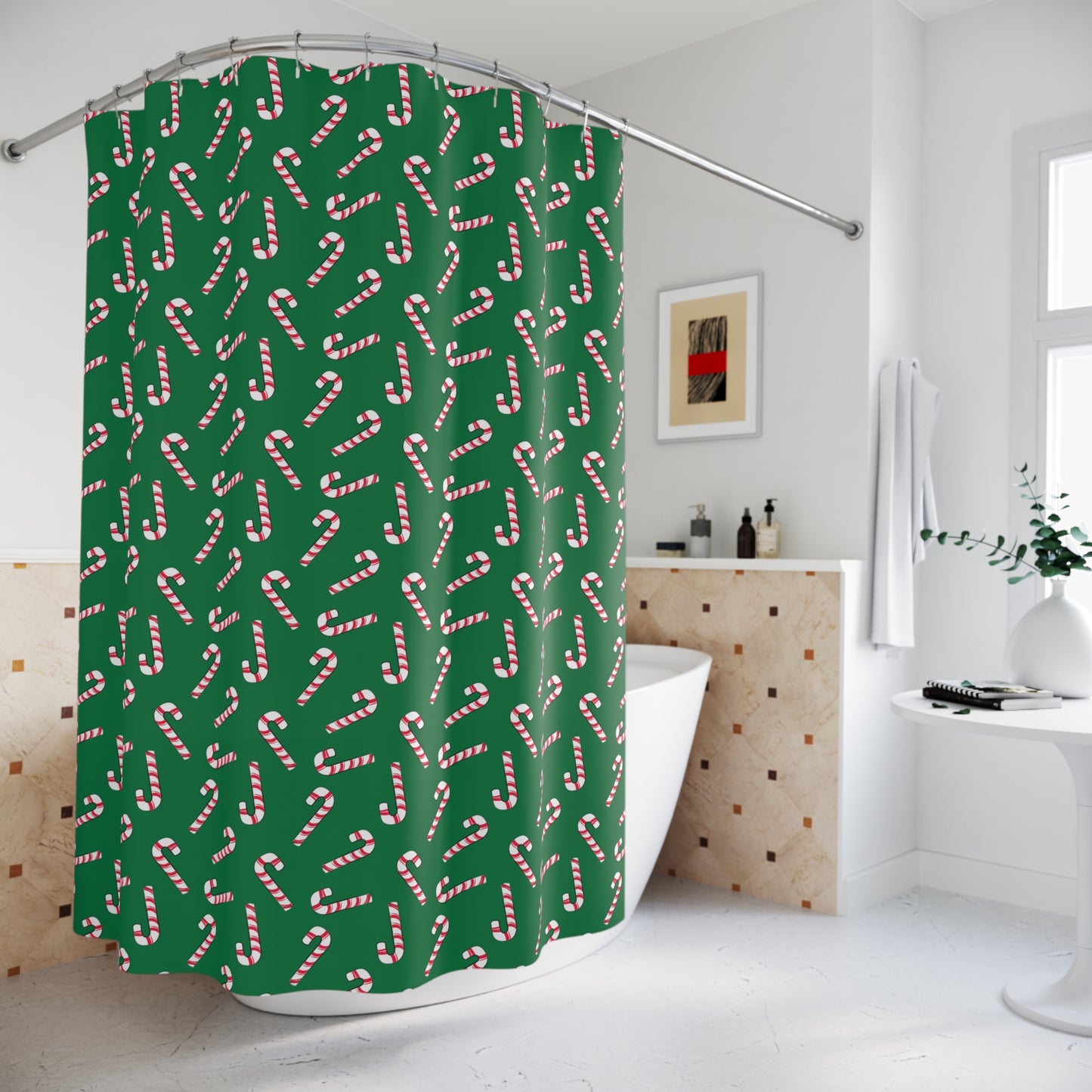 Dark Green Candy Cane Shower Curtains