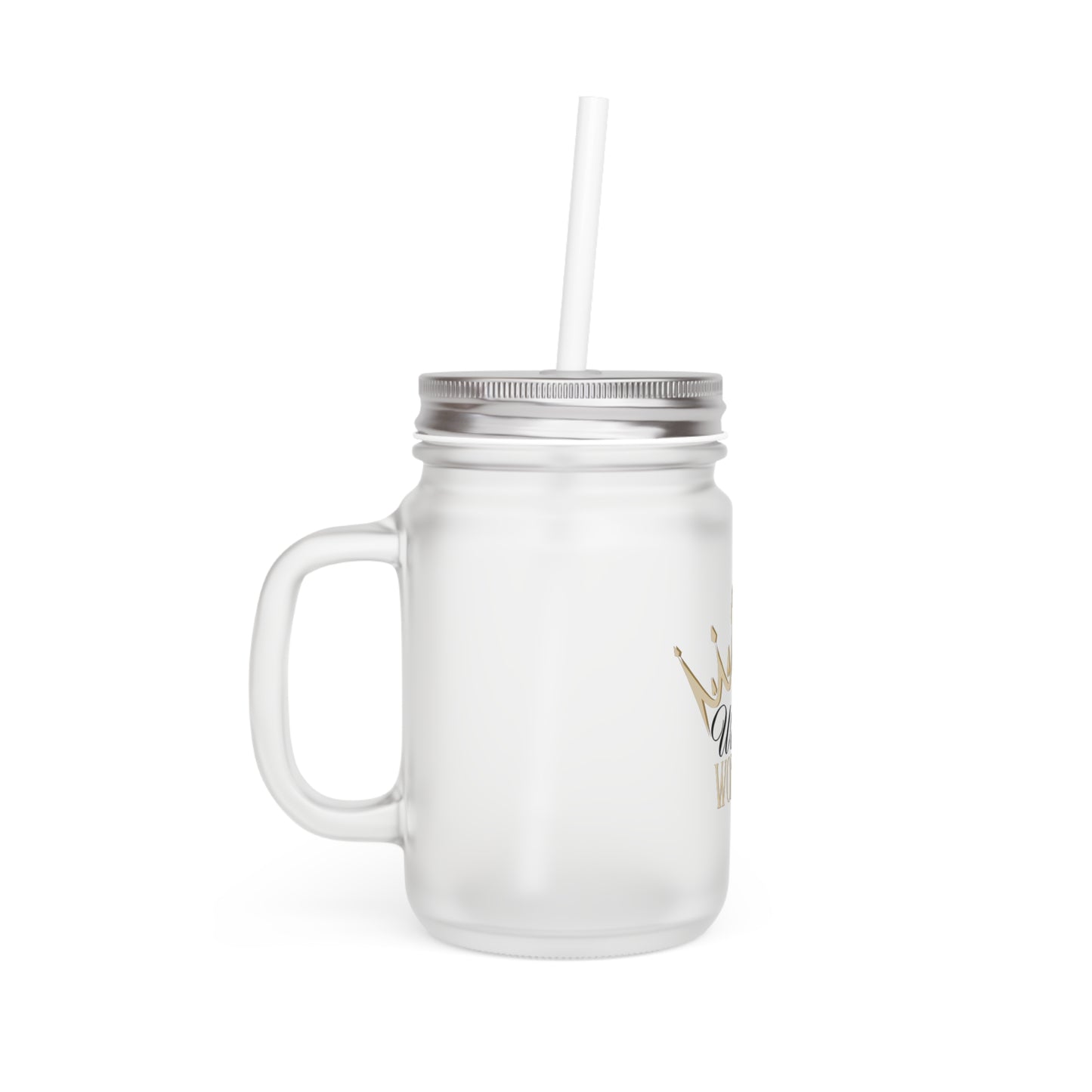 Frosted Mason Jar Tumbler with Windsor Wonders Crown Design, Perfect for Parties, Gifts, Eco-Friendly, Birthday, Wedding Favor, Home Decor