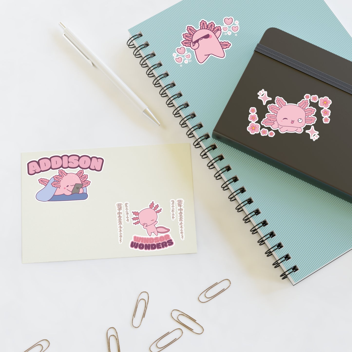 cute kawaii style axolotl sticker set
