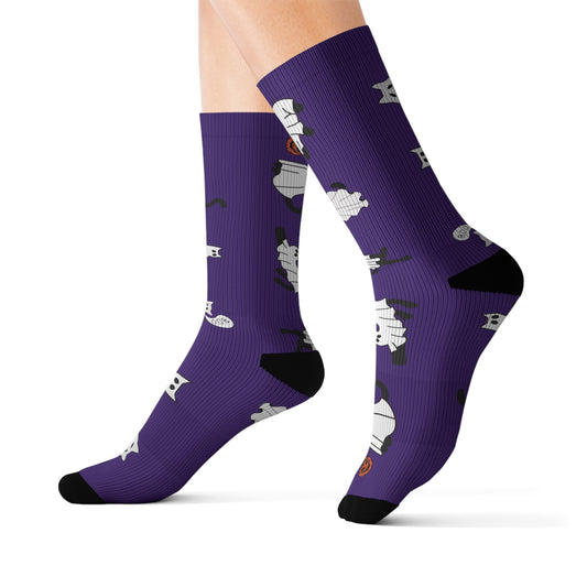 Windsor Wonders Dark Purple Halloween Ghost Cats Sublimation Socks