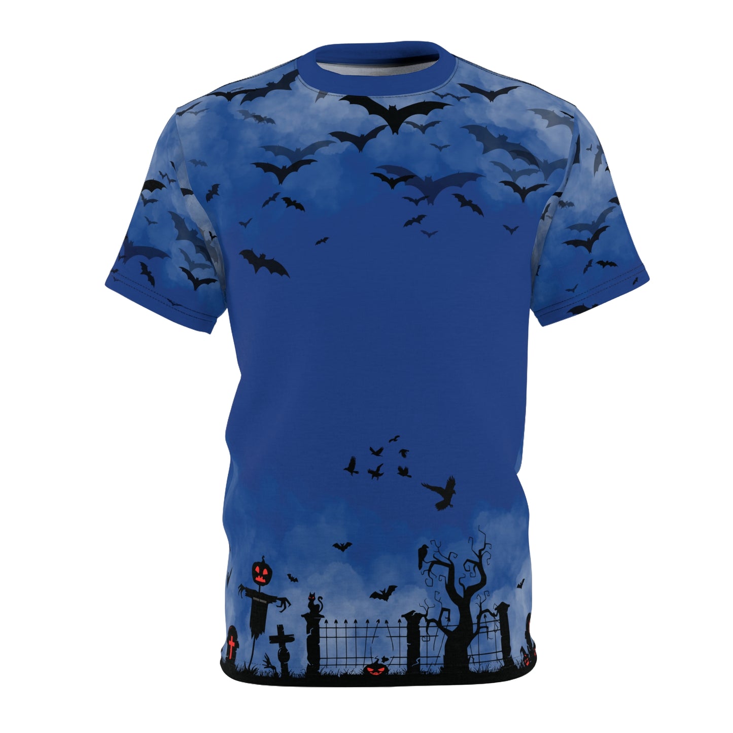 Windsor Wonders Dark Blue Graveyard Bats Unisex Cut & Sew Tee (AOP)