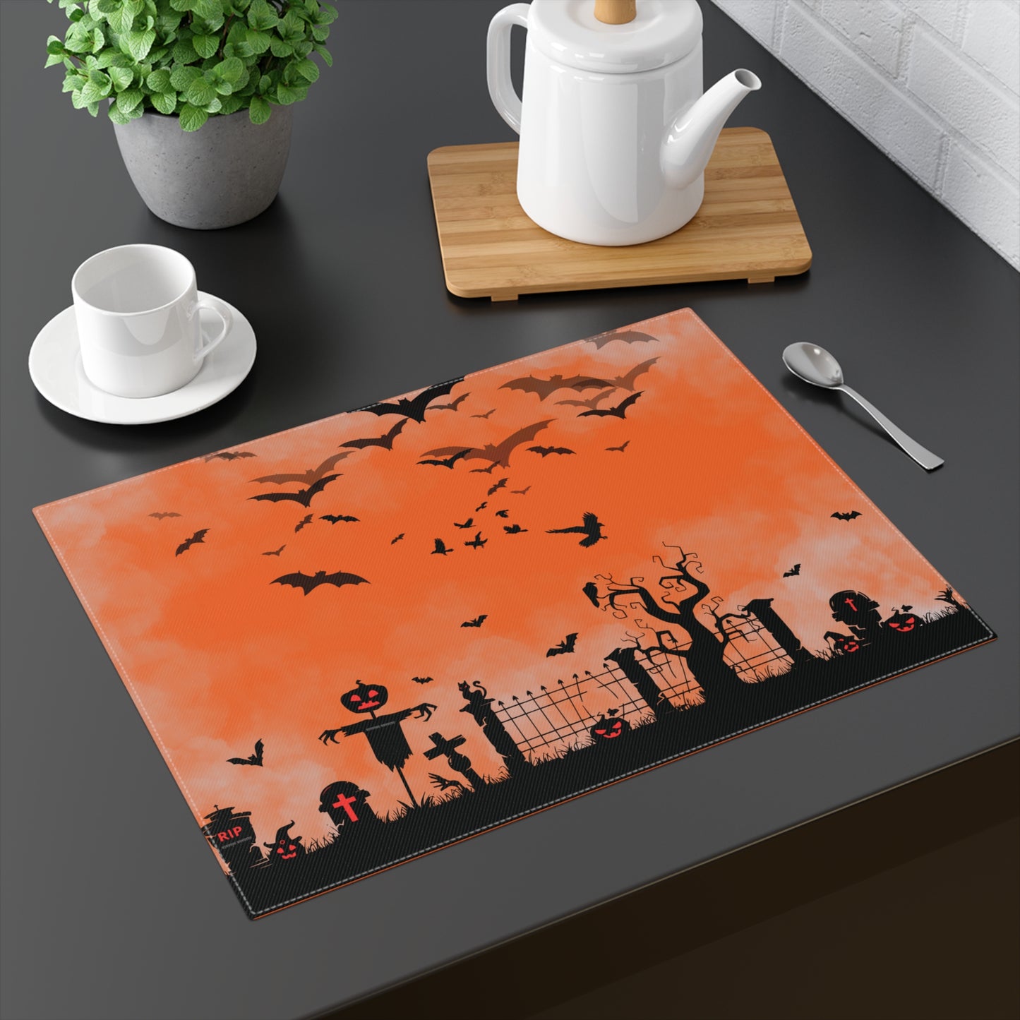 Windsor Wonders Orange Halloween Graveyard Placemat, 1pc