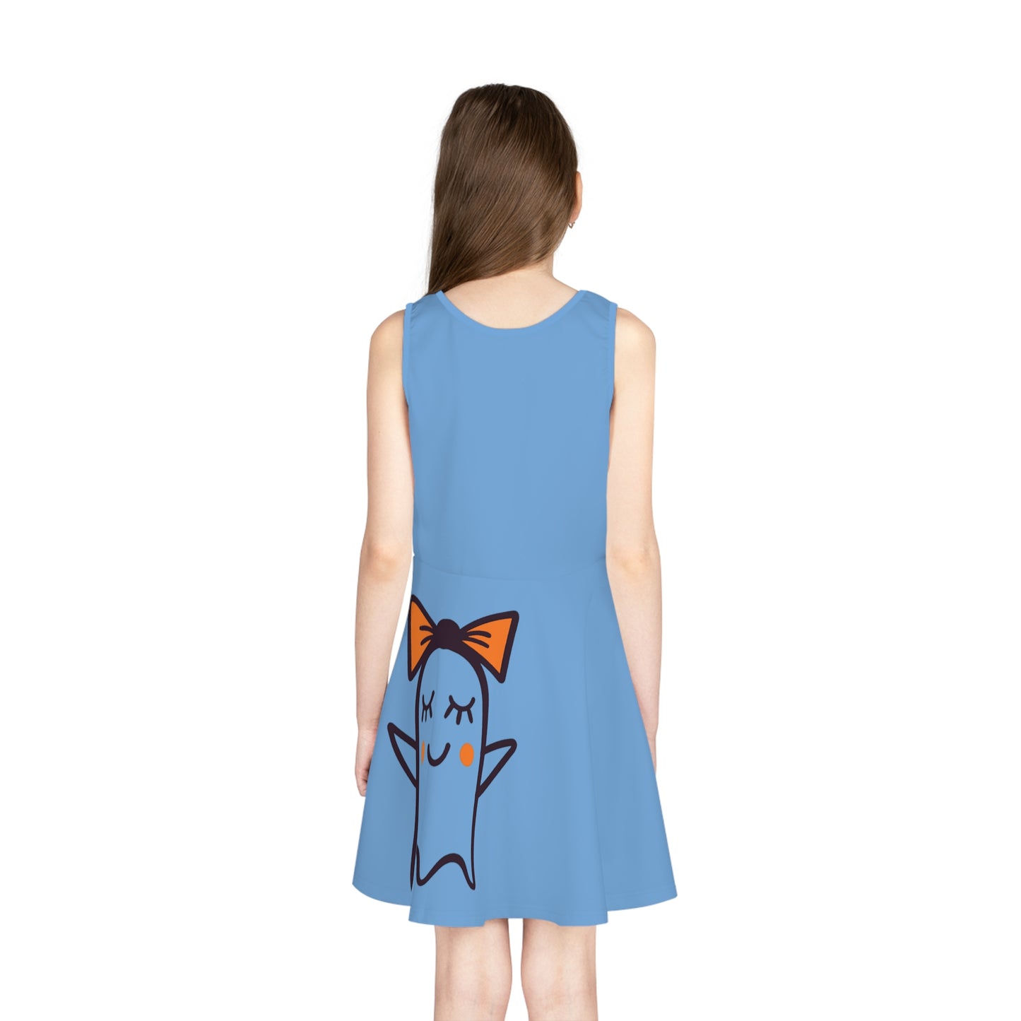 Light Blue Too Ghoul For School Cute Ghost Girls' Sleeveless Sundress (AOP)