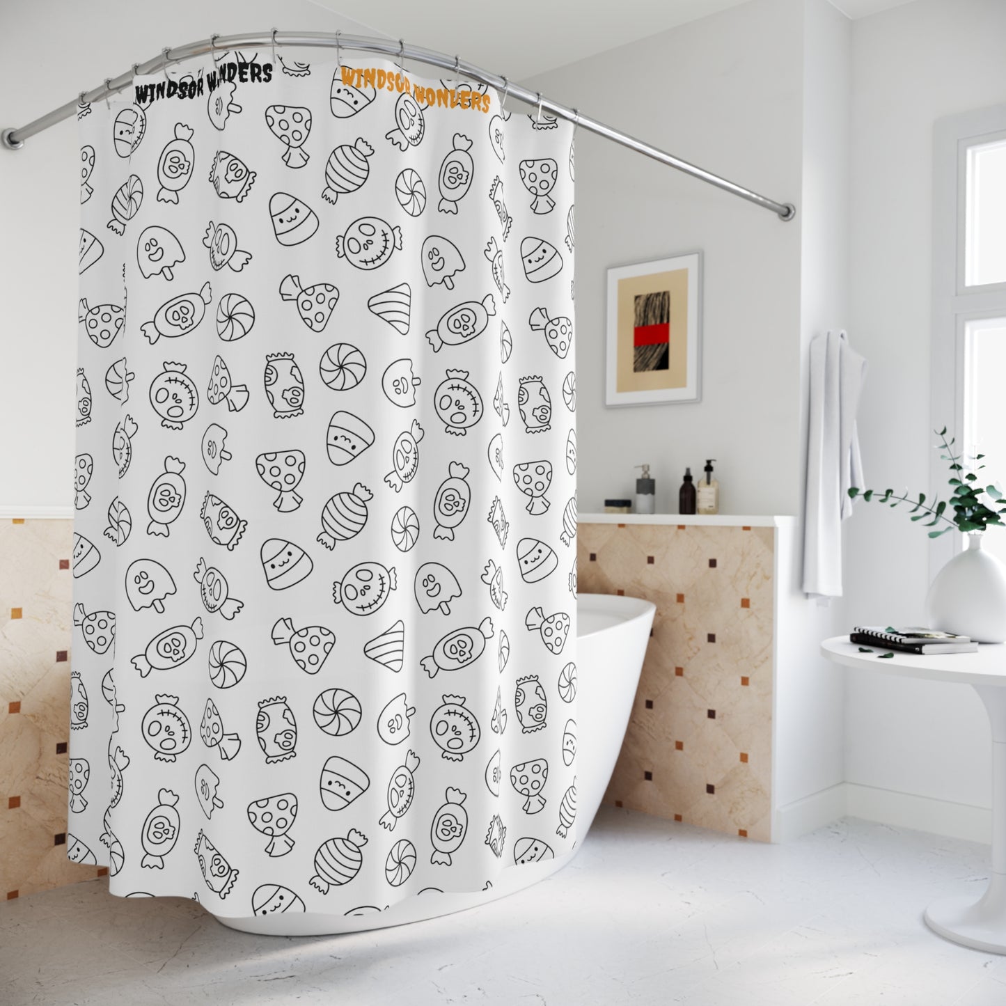 Windsor Wonders White Halloween Candy Shower Curtains