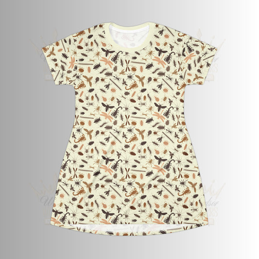 Insect-Inspired T-Shirt Dress, Ideal for Casual Outings, Gift for Eco Lovers, Perfect for Summer and Easy Layering