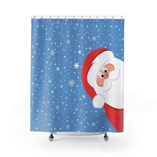 Santa's Always Watching  Light Blue Shower Curtains