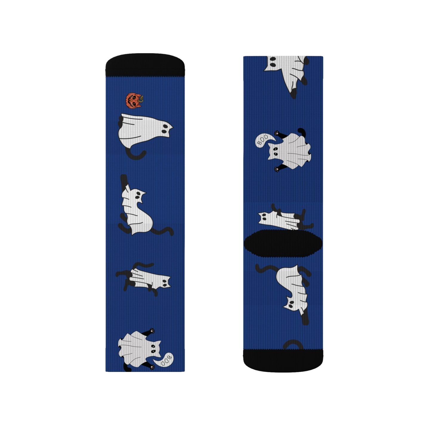 Windsor Wonders Dark Blue Halloween Ghost Cats Sublimation Socks
