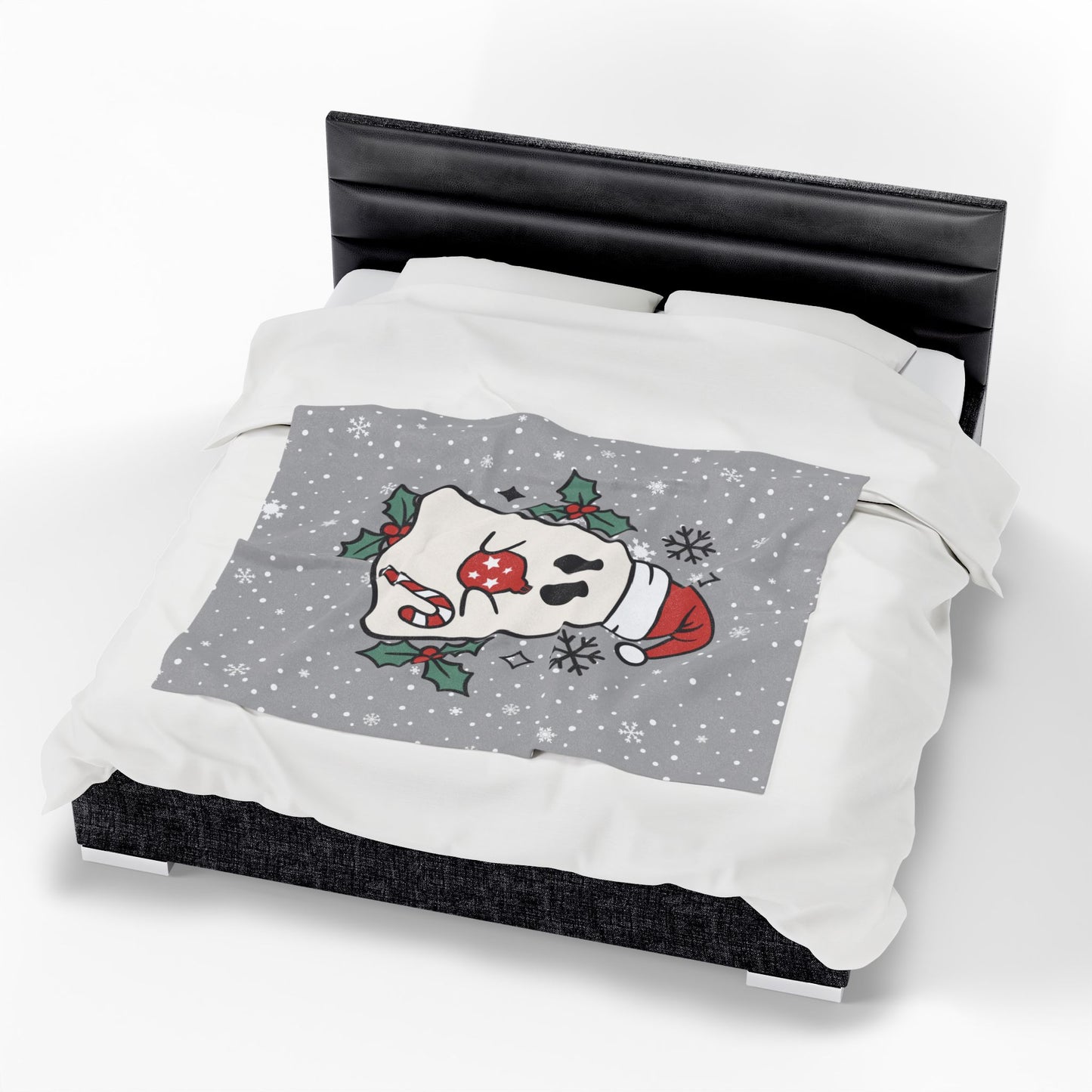 Big Festive Spirits Light Grey Velveteen Plush Blanket