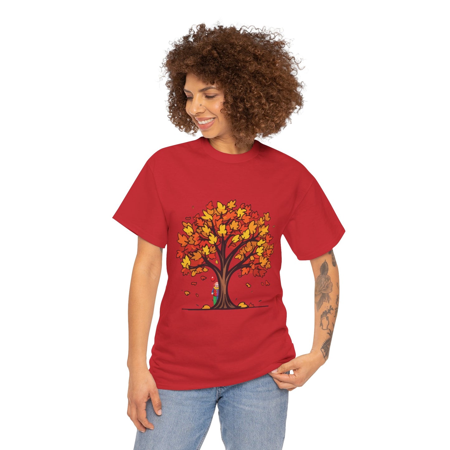 Autumn Tree Clown Tee, Unisex Cotton Shirt, Fall Fashion, Nature Lover Gift, Seasonal Wear, Thanksgiving Apparel