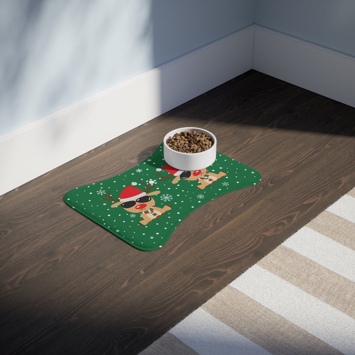 Cool Reindeer Dark Green Pet Feeding Mats