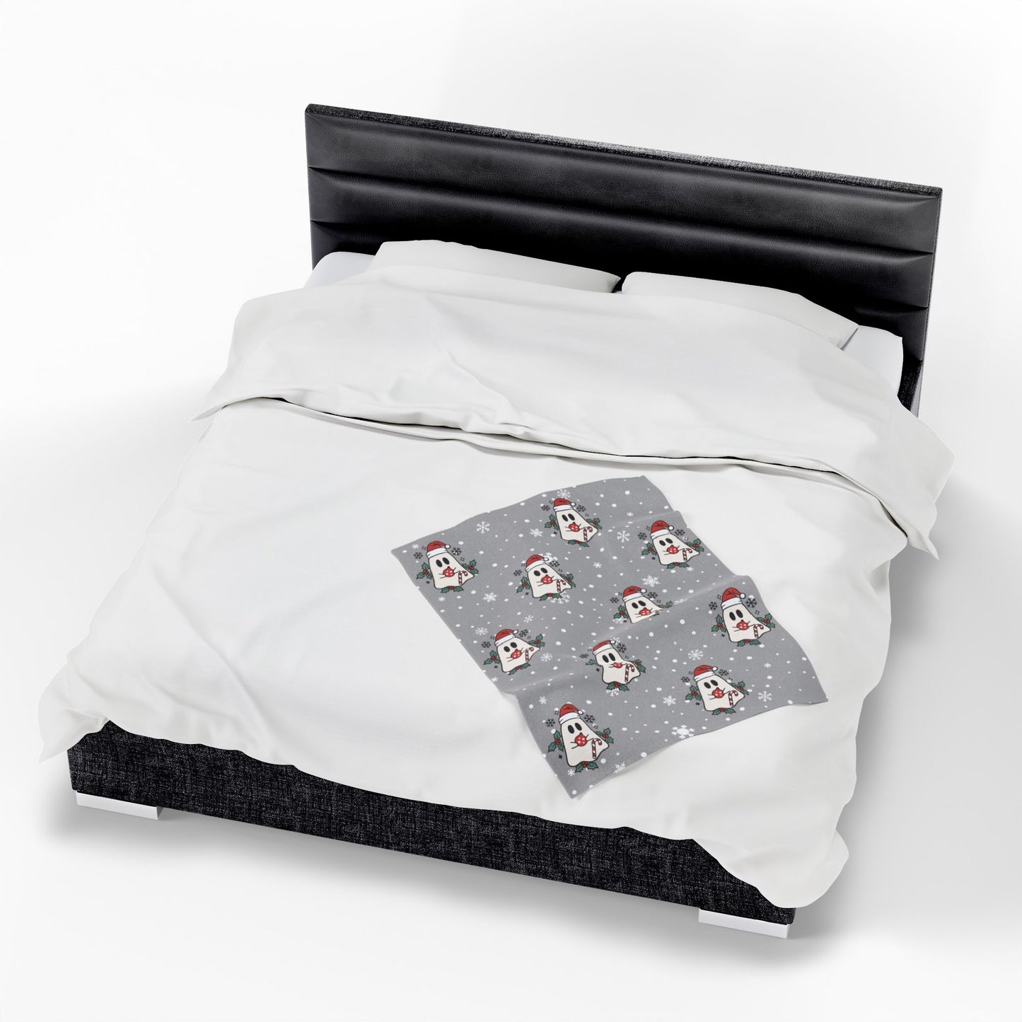 Festive Spirits Light Grey Velveteen Plush Blanket