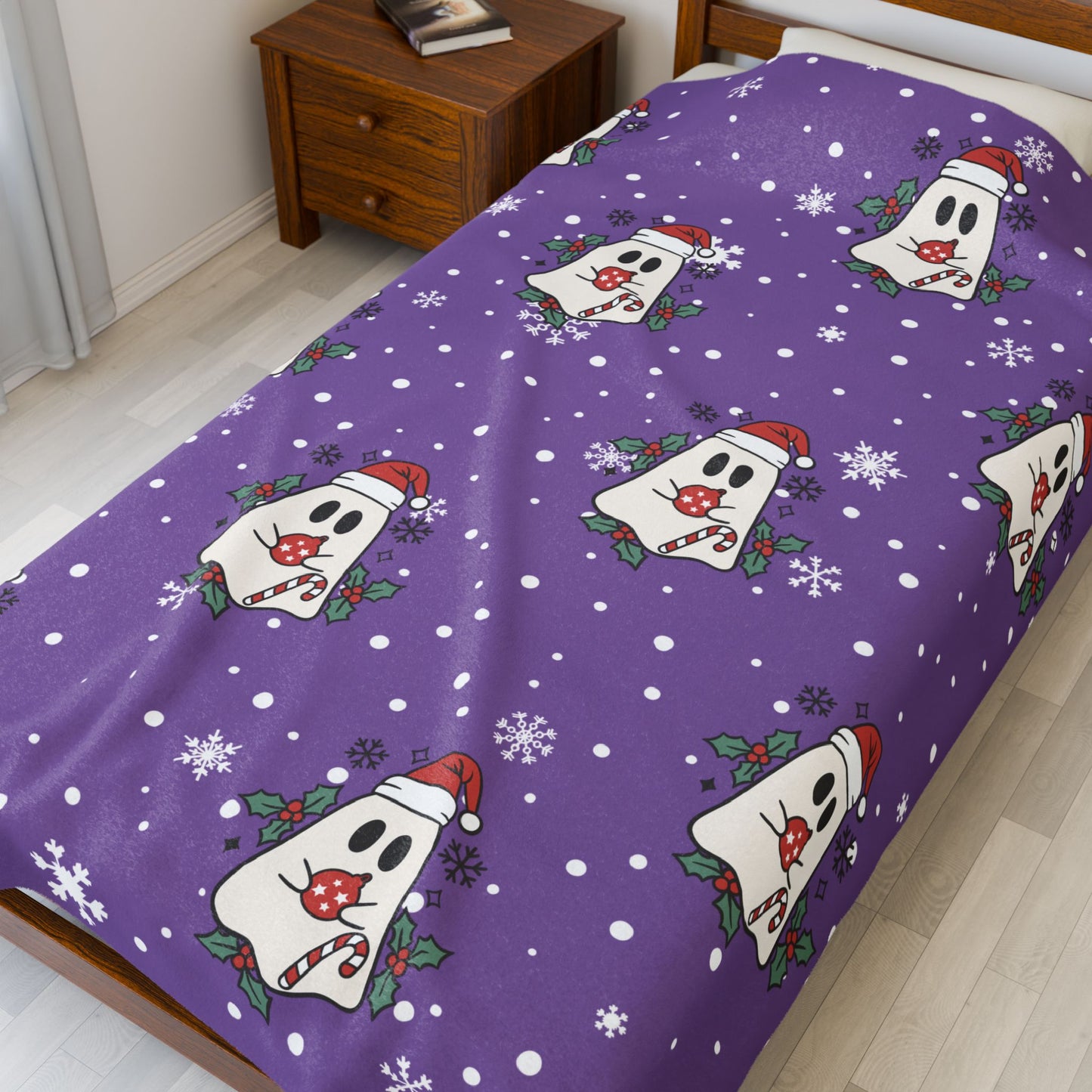 Festive Spirits Light Purple Velveteen Plush Blanket