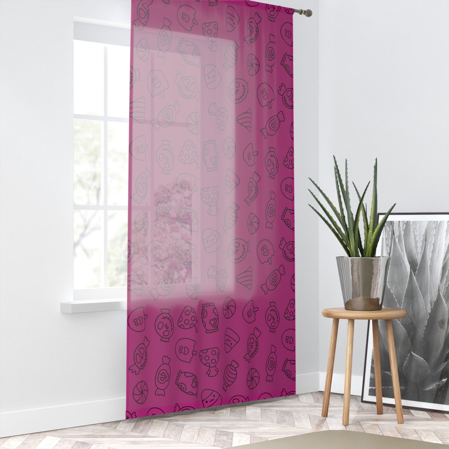 Windsor Wonders Pink Halloween Candy Window Curtain